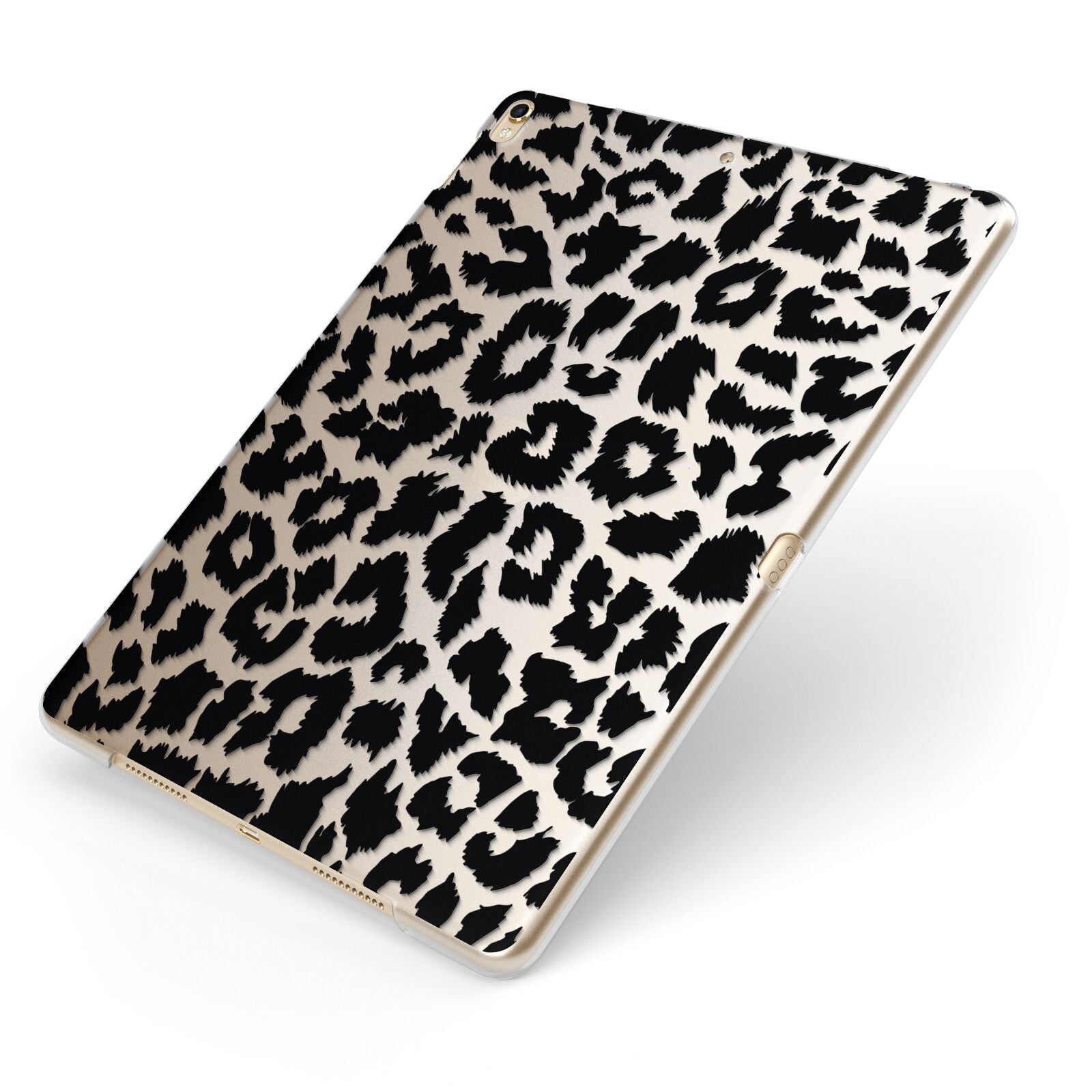 Black White Leopard Print Apple iPad Case on Gold iPad Side View