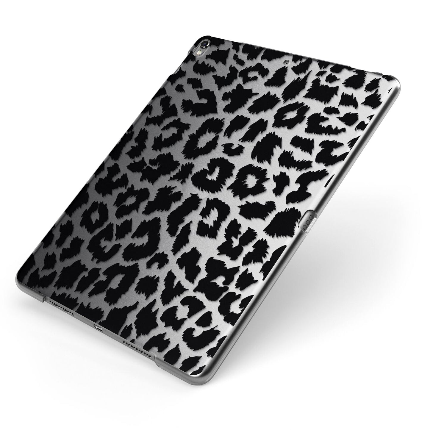 Black White Leopard Print Apple iPad Case on Grey iPad Side View