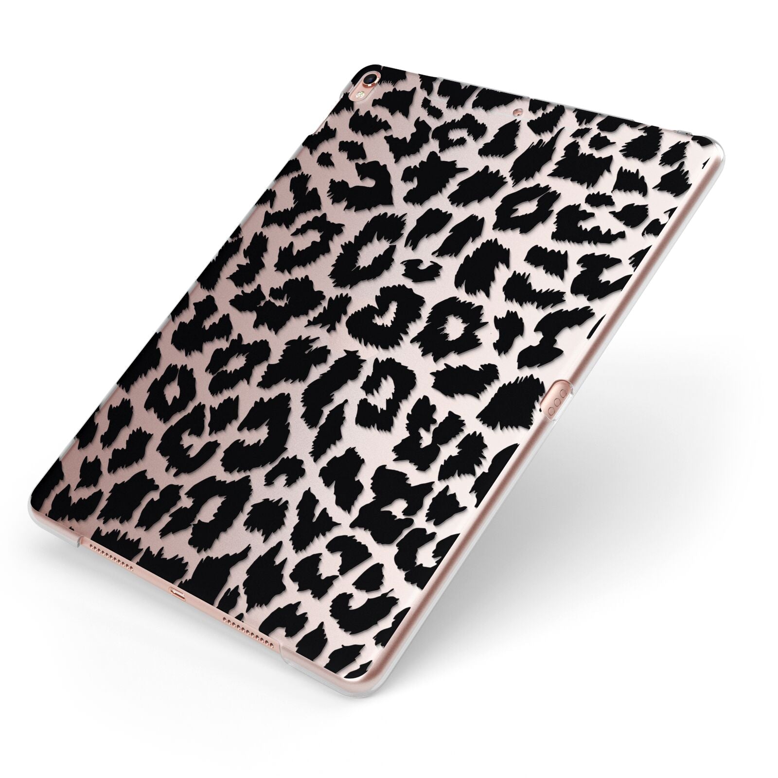 Black White Leopard Print Apple iPad Case on Rose Gold iPad Side View