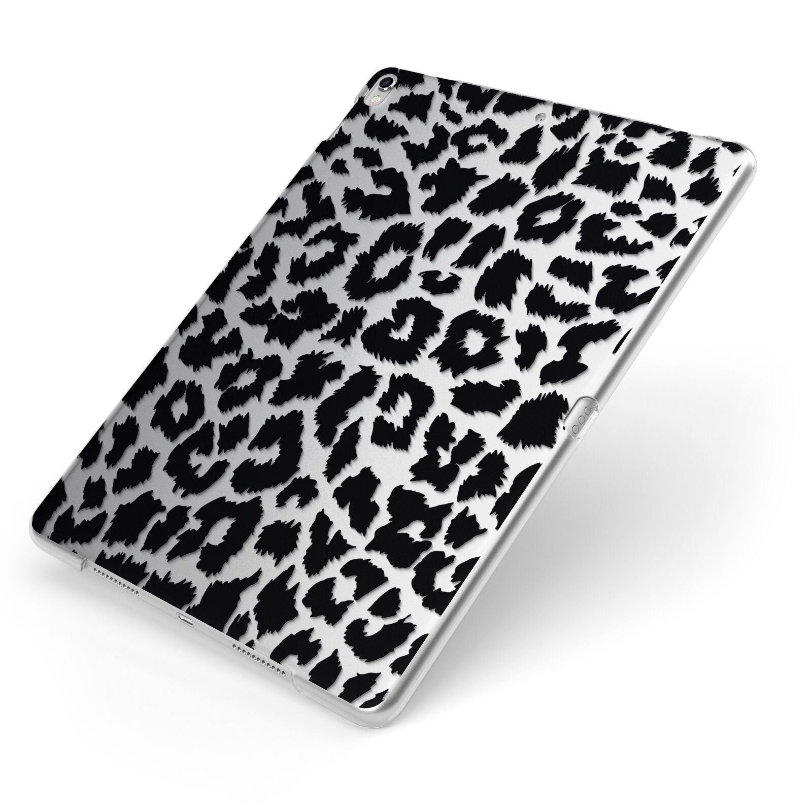 Black White Leopard Print Apple iPad Case on Silver iPad Side View