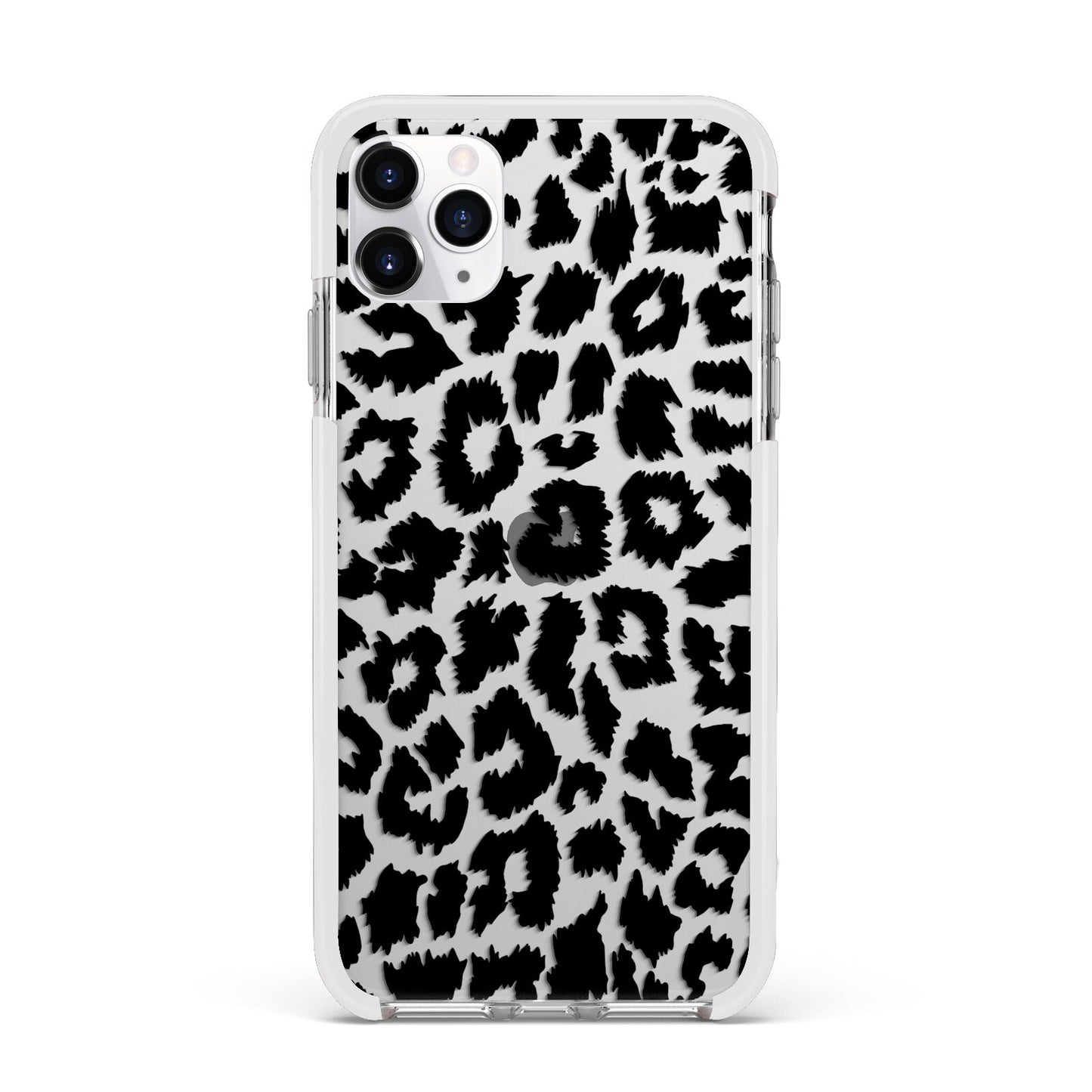 Black White Leopard Print Apple iPhone 11 Pro Max in Silver with White Impact Case