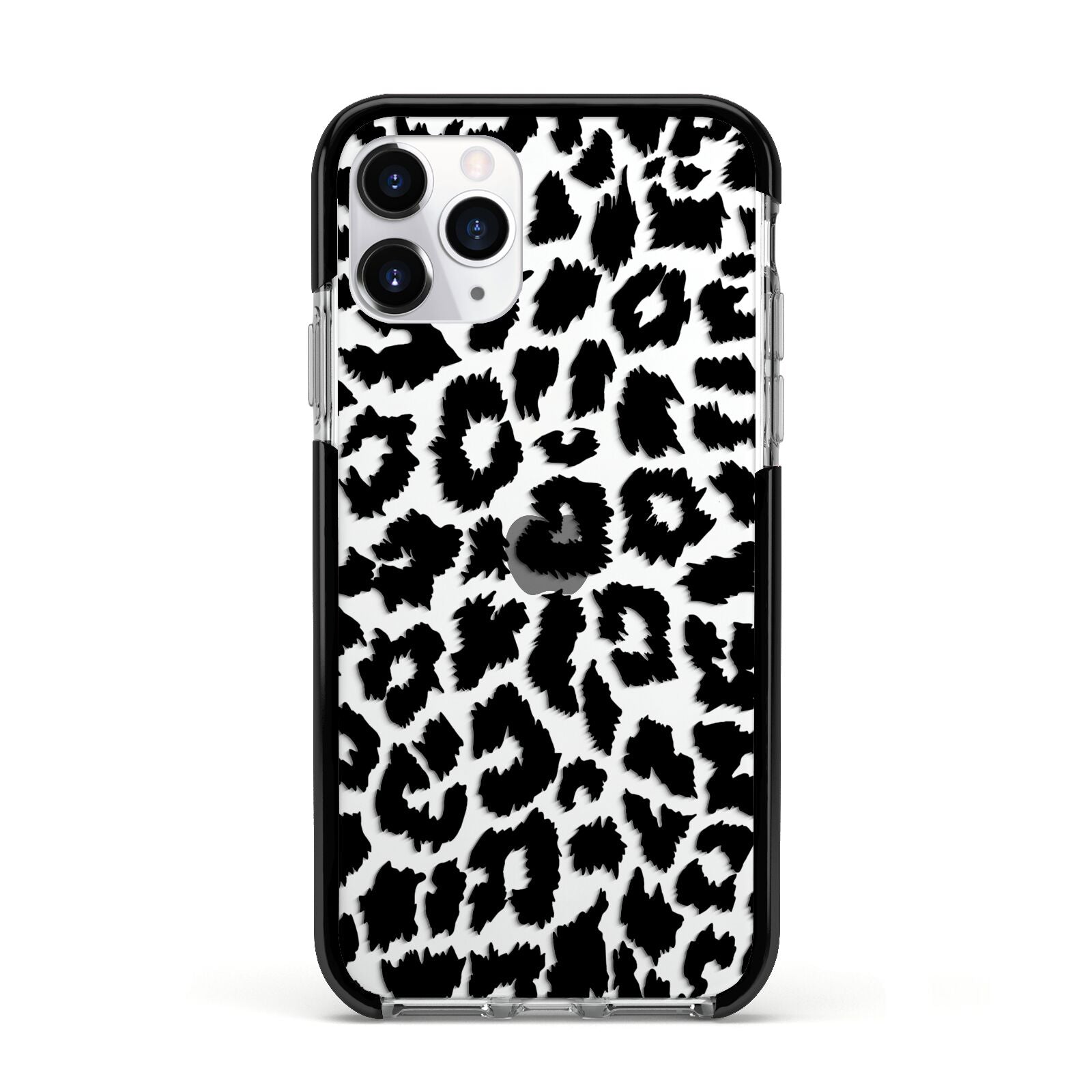 Black White Leopard Print Apple iPhone 11 Pro in Silver with Black Impact Case