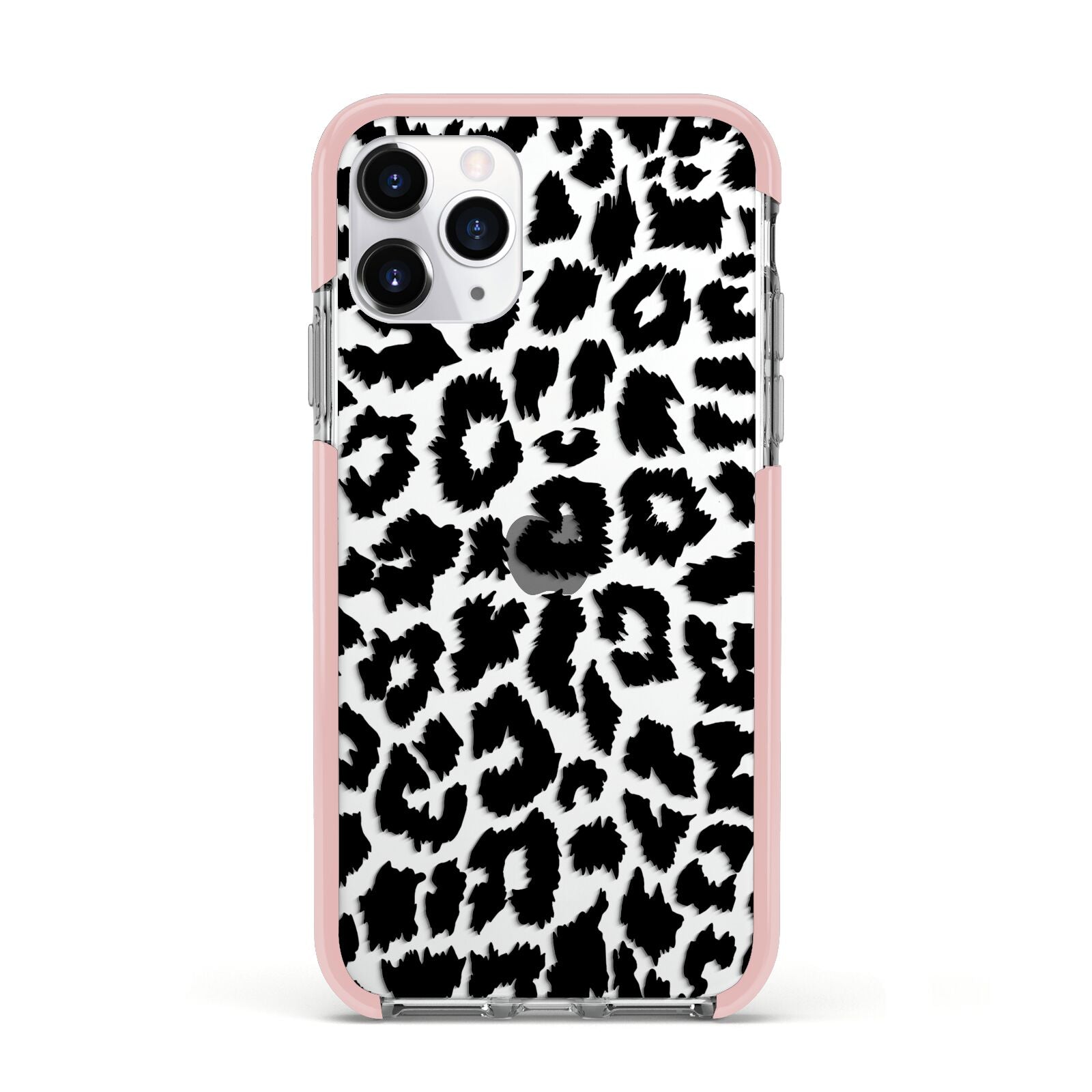 Black White Leopard Print Apple iPhone 11 Pro in Silver with Pink Impact Case