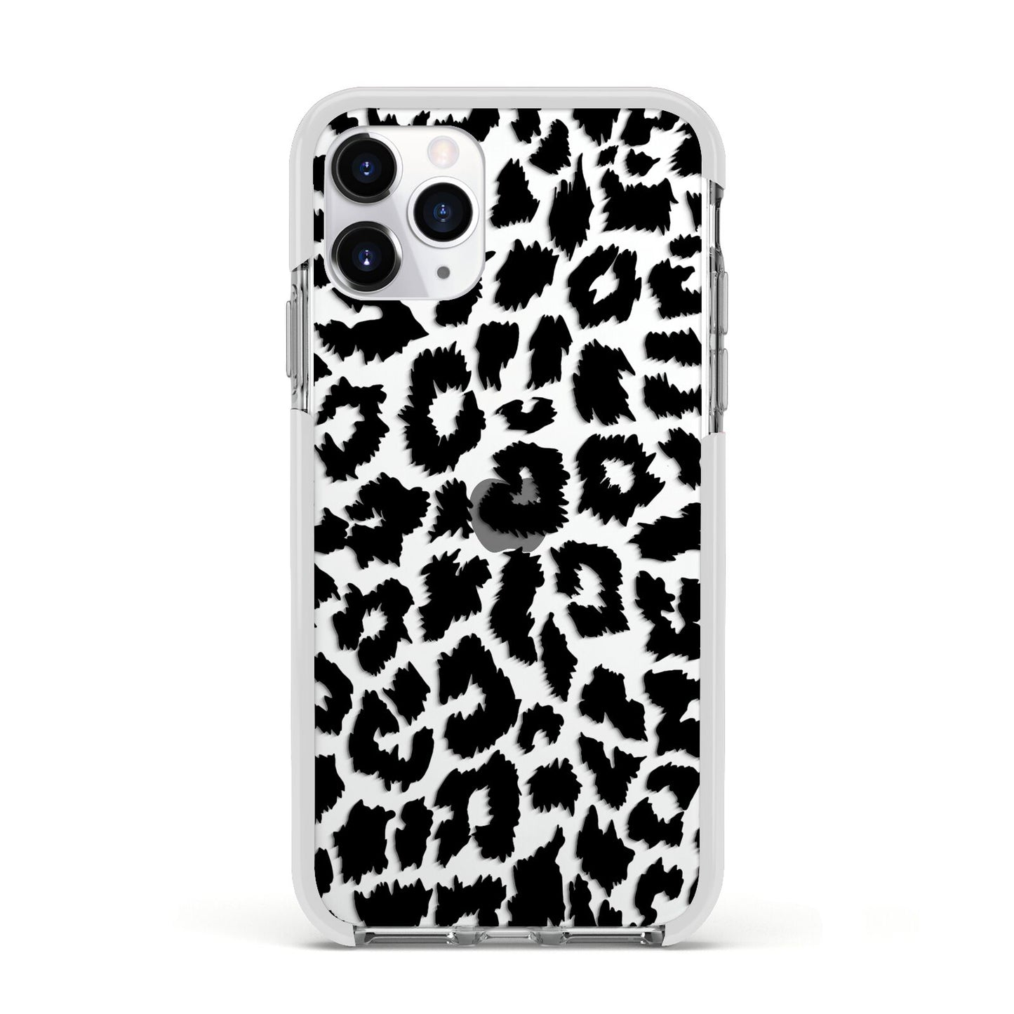 Black White Leopard Print Apple iPhone 11 Pro in Silver with White Impact Case