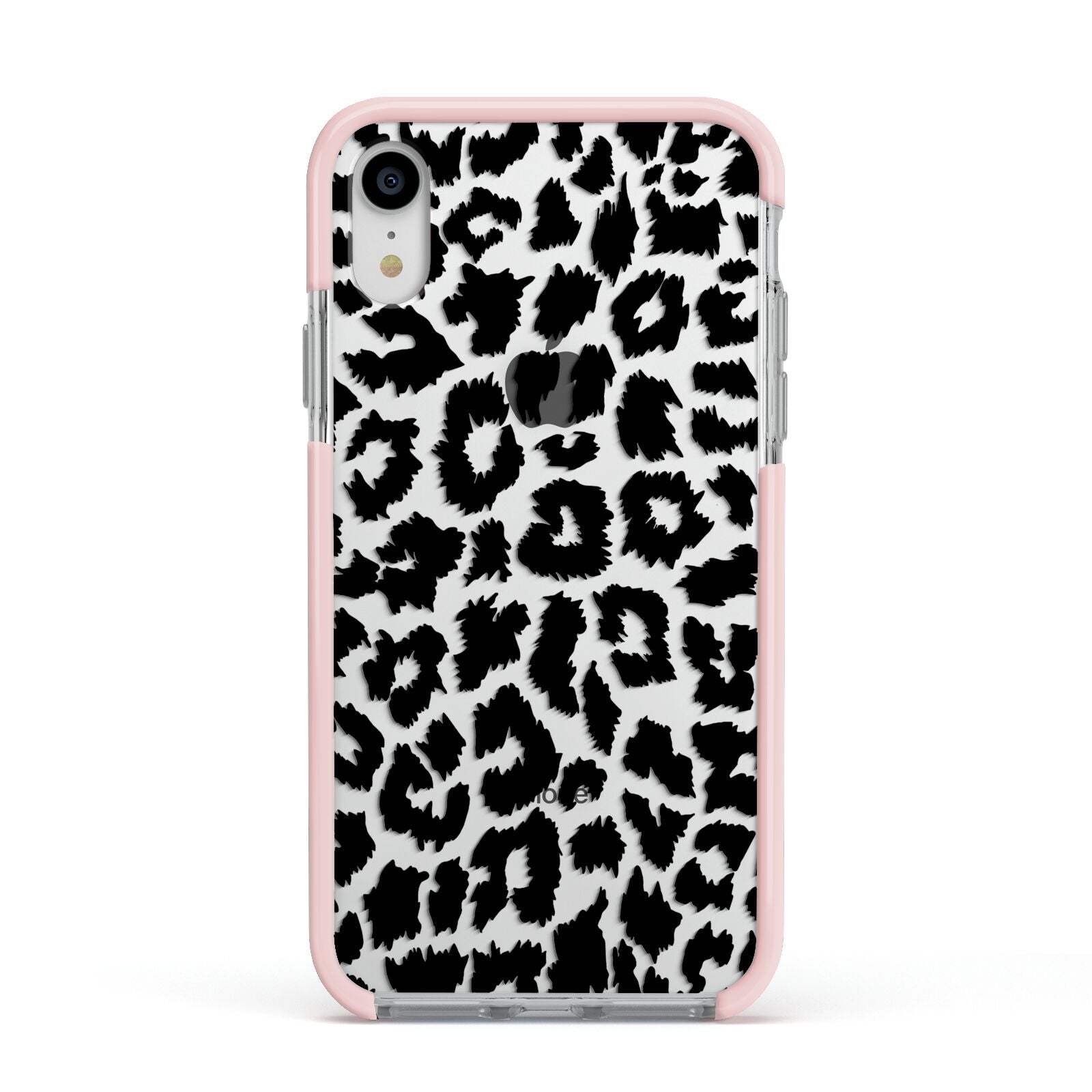 Black White Leopard Print Apple iPhone XR Impact Case Pink Edge on Silver Phone