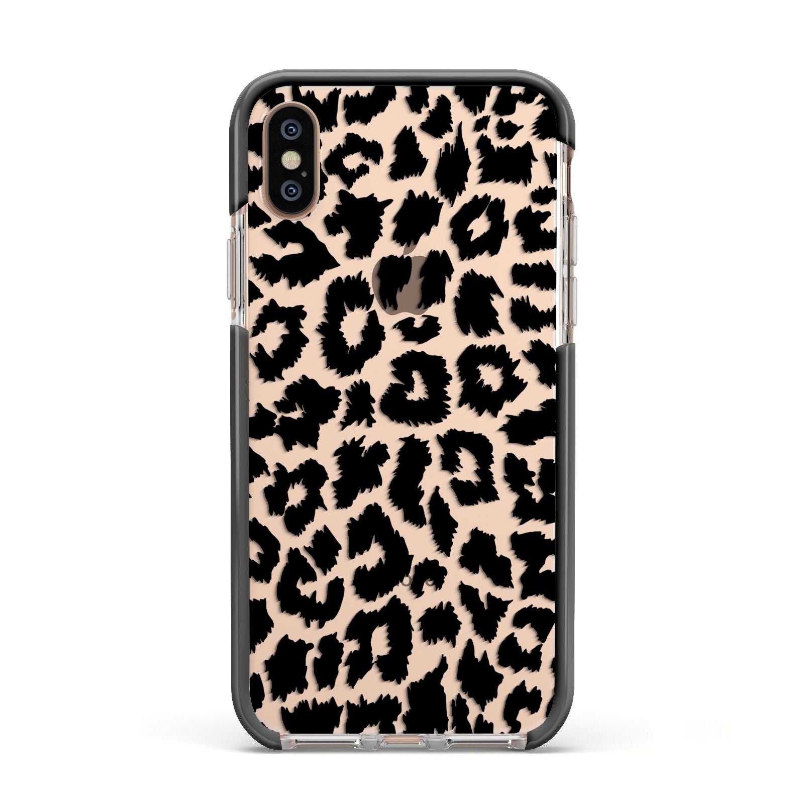 Black White Leopard Print Apple iPhone Xs Impact Case Black Edge on Gold Phone