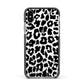 Black White Leopard Print Apple iPhone Xs Impact Case Black Edge on Silver Phone