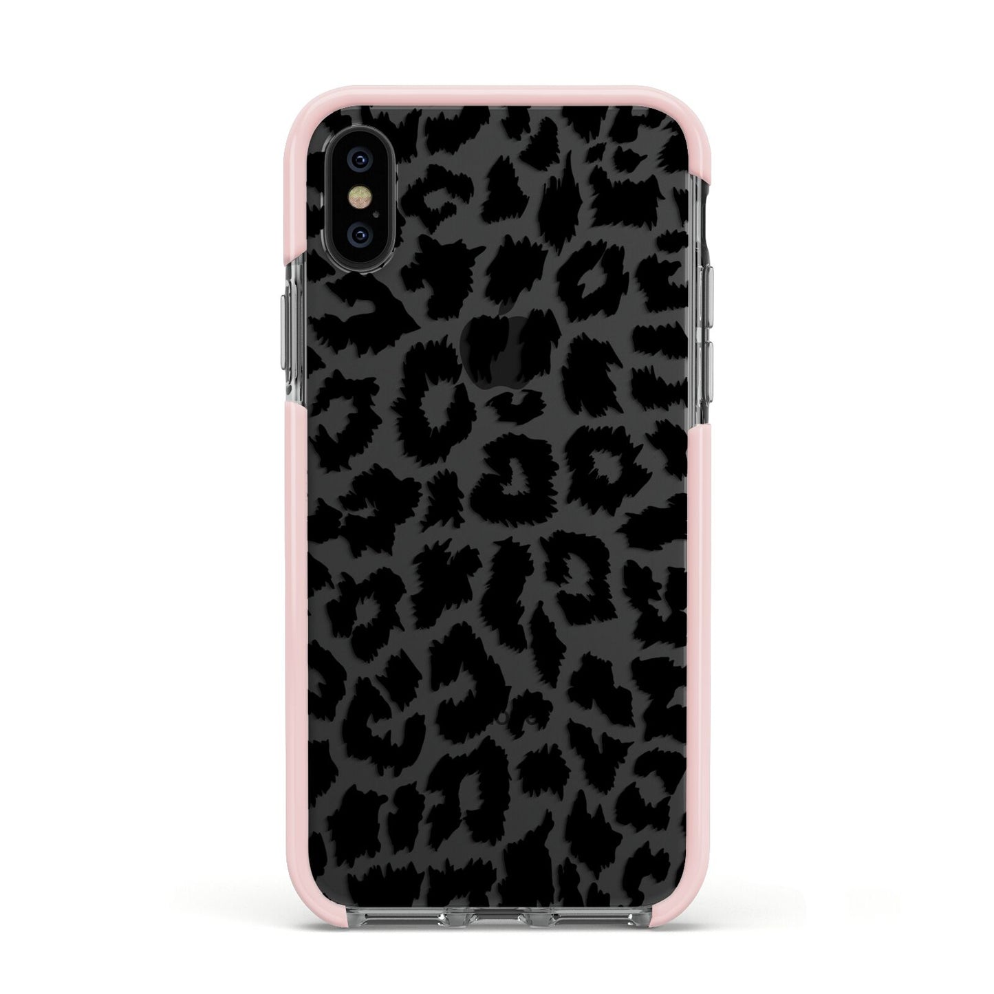 Black White Leopard Print Apple iPhone Xs Impact Case Pink Edge on Black Phone