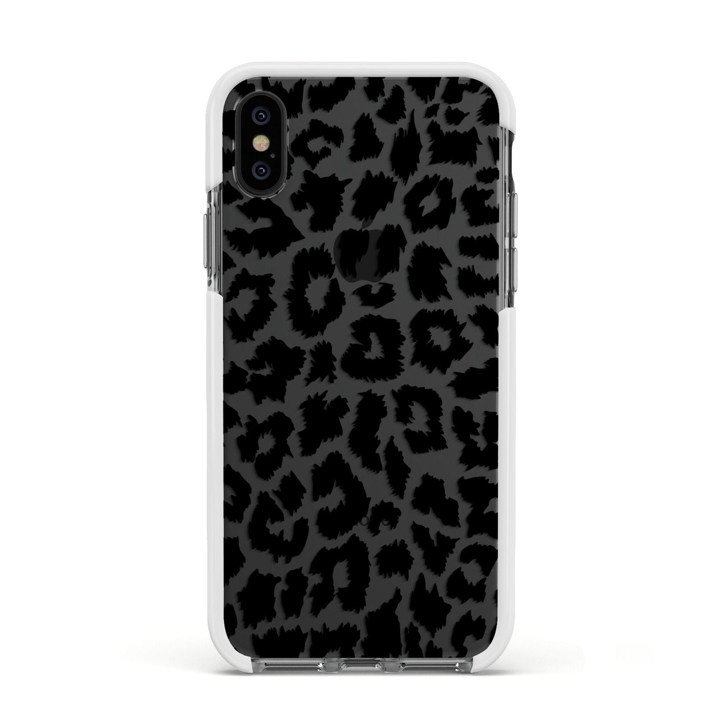 Black White Leopard Print Apple iPhone Xs Impact Case White Edge on Black Phone