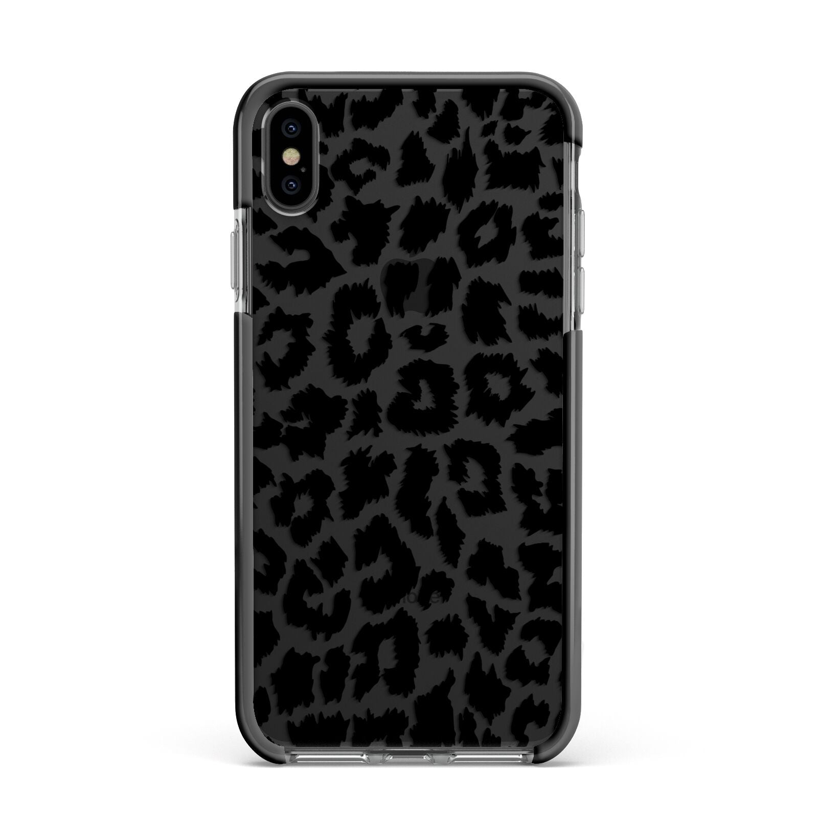 Black White Leopard Print Apple iPhone Xs Max Impact Case Black Edge on Black Phone