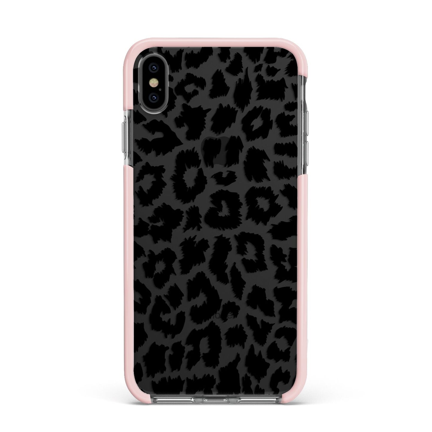 Black White Leopard Print Apple iPhone Xs Max Impact Case Pink Edge on Black Phone
