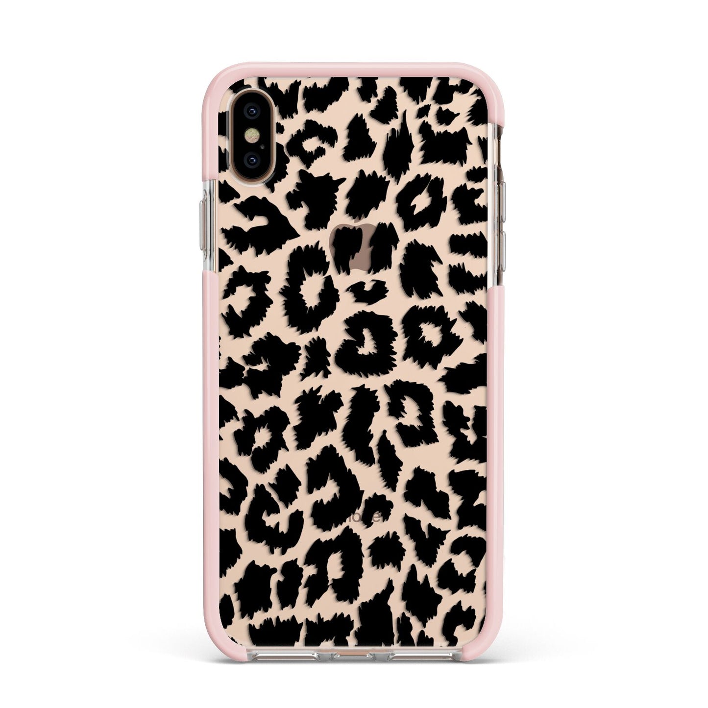Black White Leopard Print Apple iPhone Xs Max Impact Case Pink Edge on Gold Phone