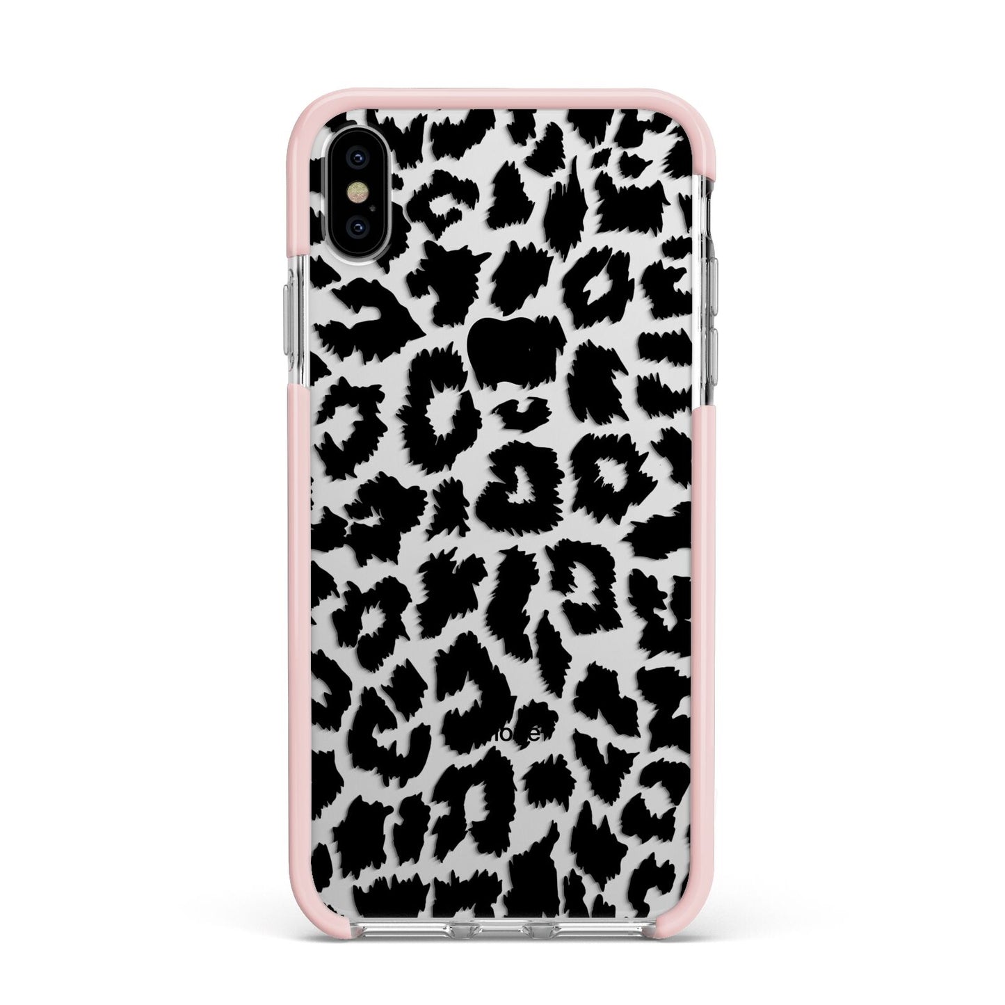Black White Leopard Print Apple iPhone Xs Max Impact Case Pink Edge on Silver Phone