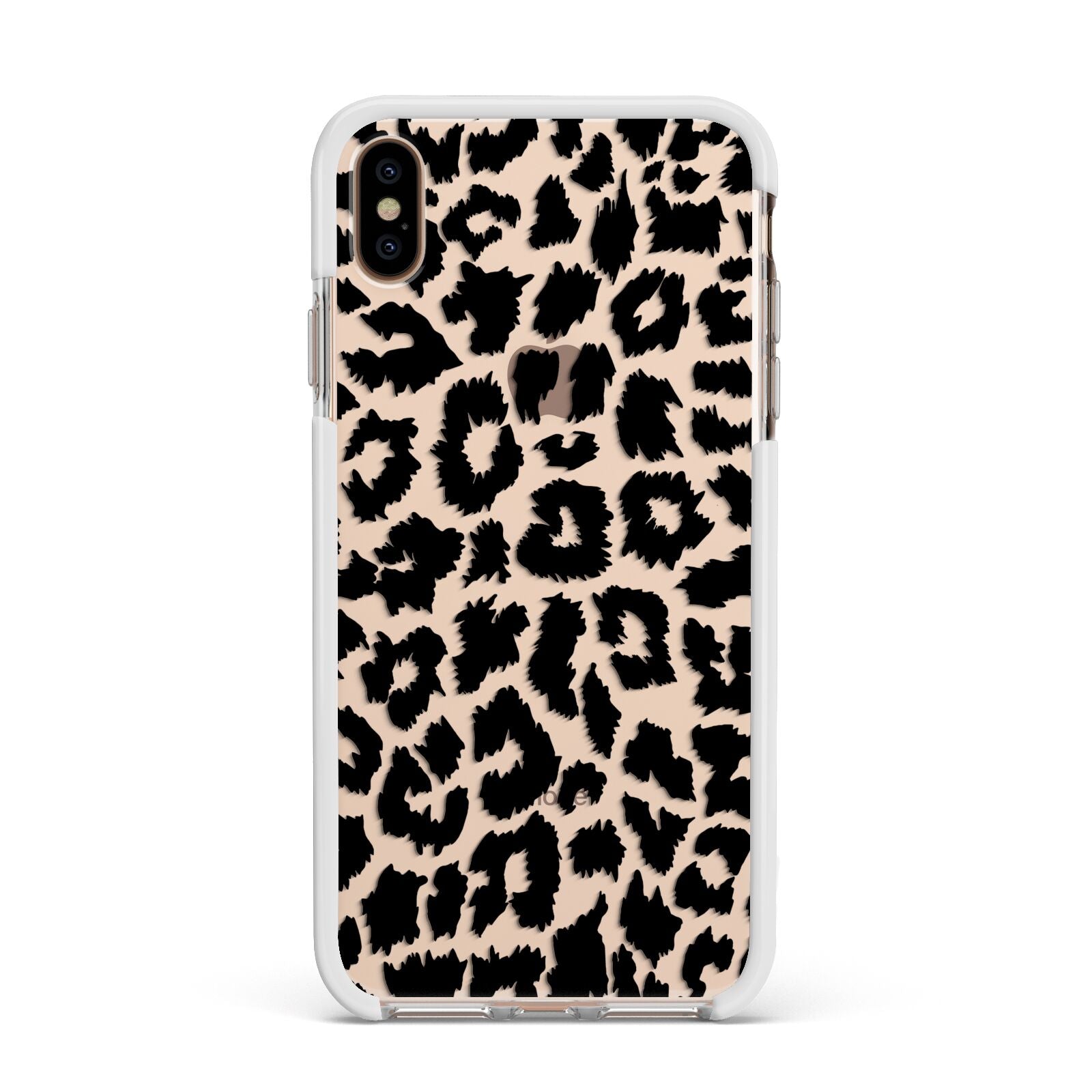 Black White Leopard Print Apple iPhone Xs Max Impact Case White Edge on Gold Phone