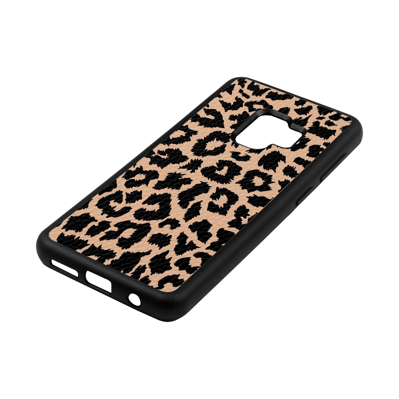 Black White Leopard Print Nude Pebble Leather Samsung S9 Case Side Angle