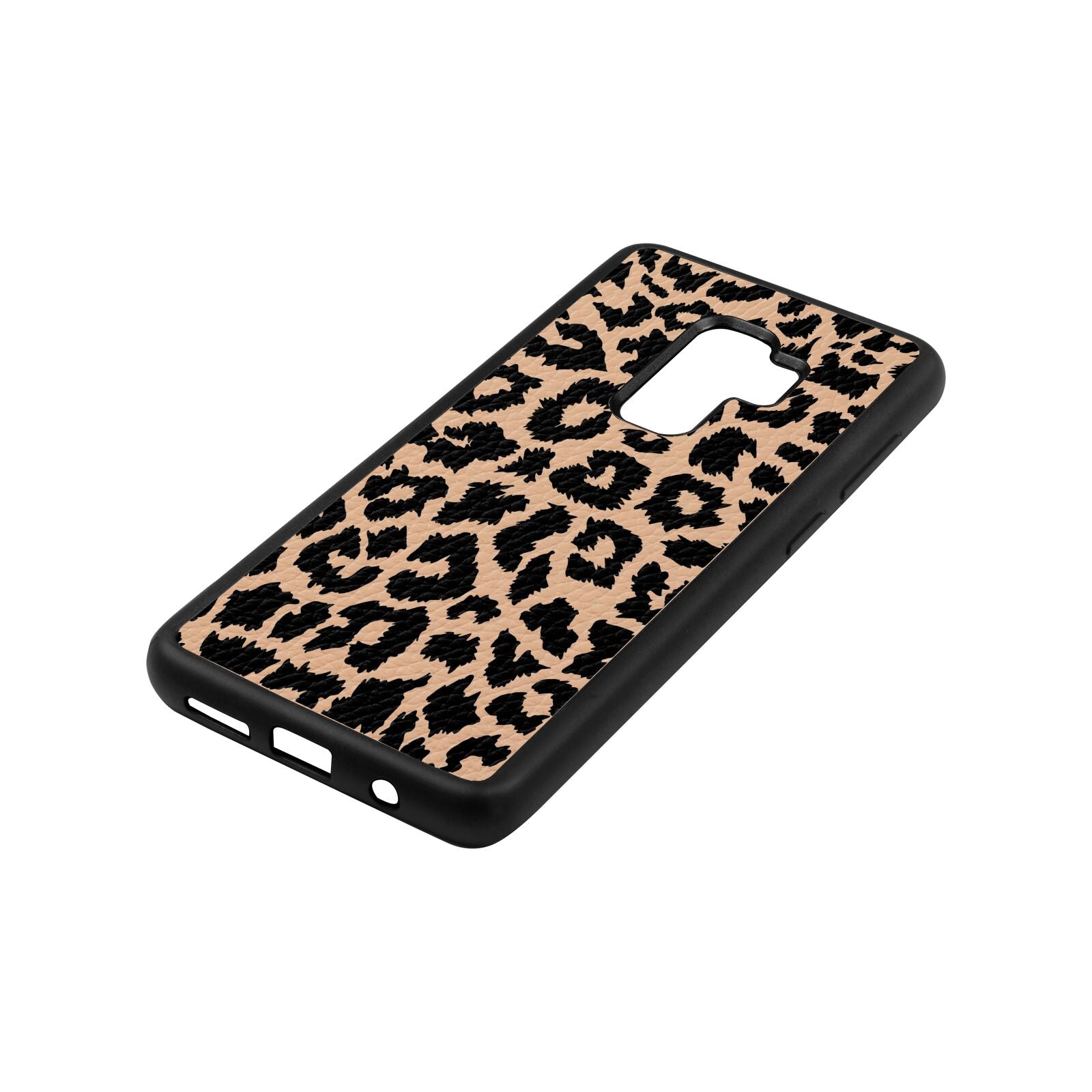 Black White Leopard Print Nude Pebble Leather Samsung S9 Plus Case Side Angle