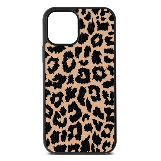 Black White Leopard Print Nude Pebble Leather iPhone 12 Case