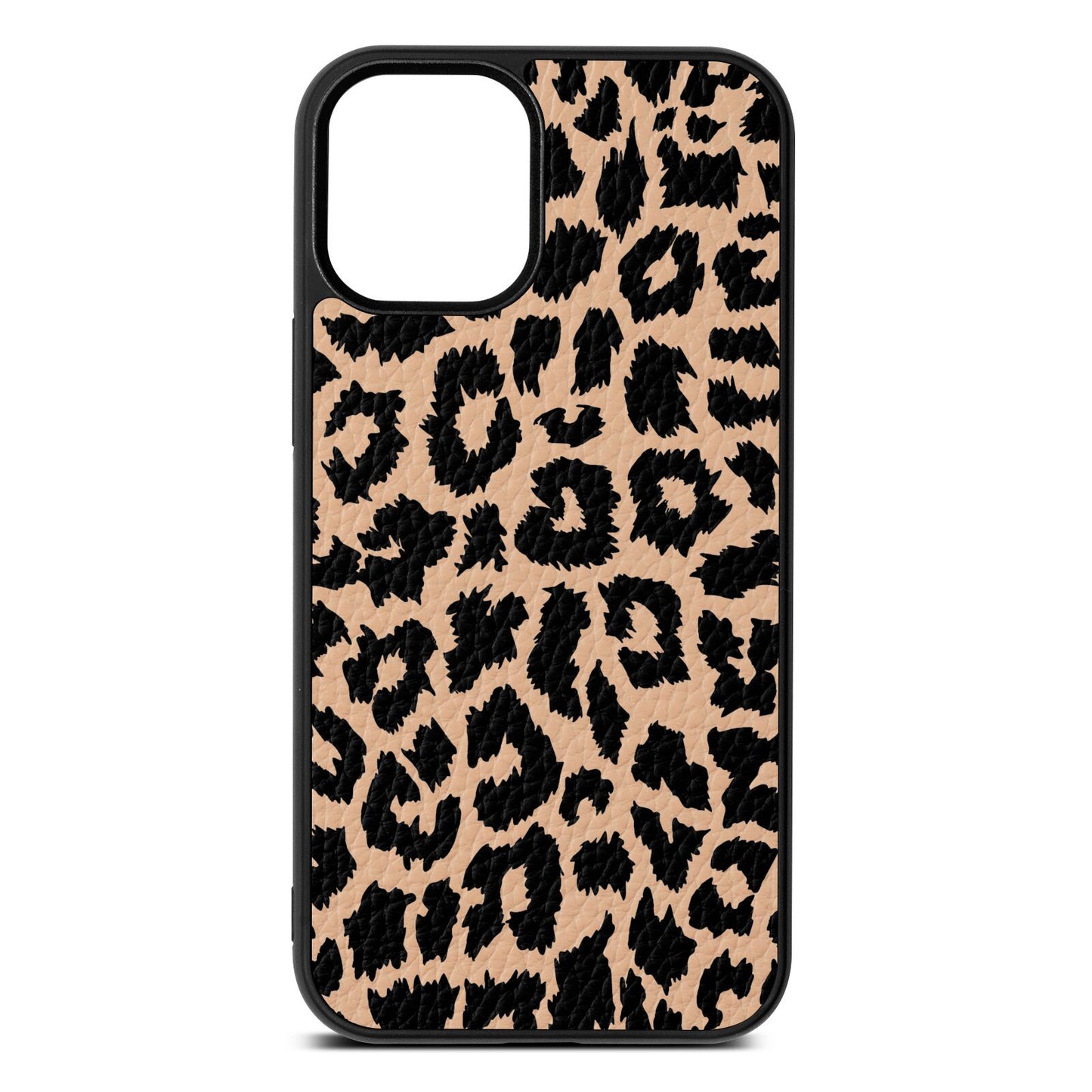 Black White Leopard Print Nude Pebble Leather iPhone 12 Mini Case