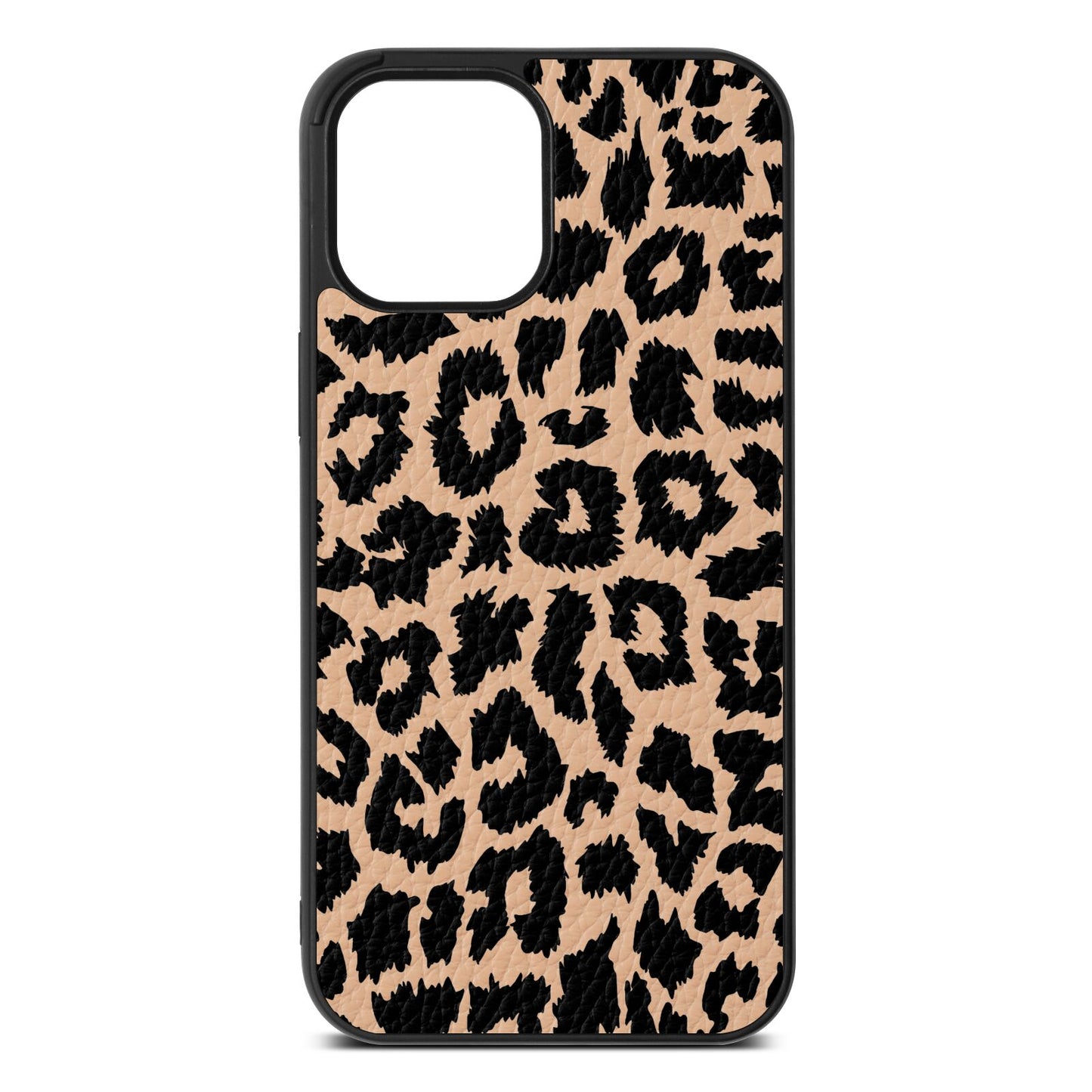Black White Leopard Print Nude Pebble Leather iPhone 12 Pro Max Case