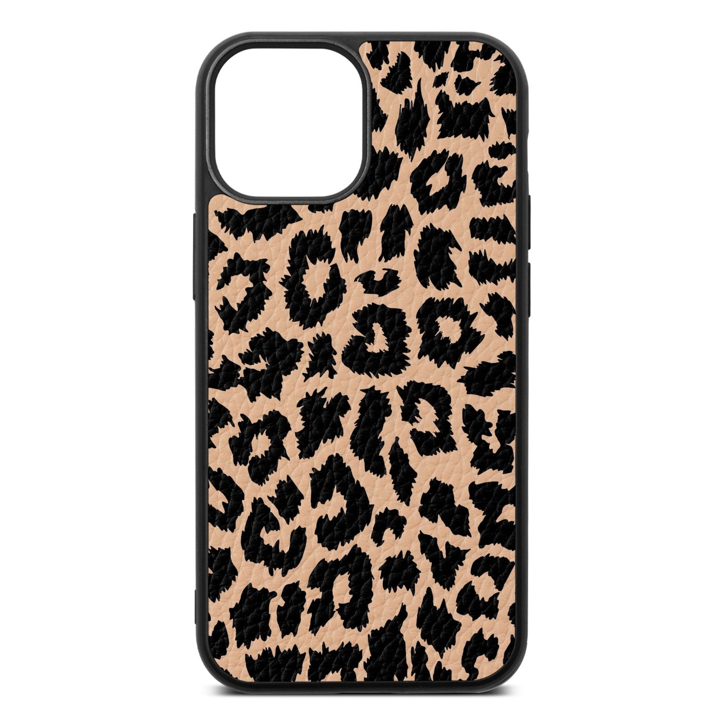 Black White Leopard Print Nude Pebble Leather iPhone 13 Mini Case