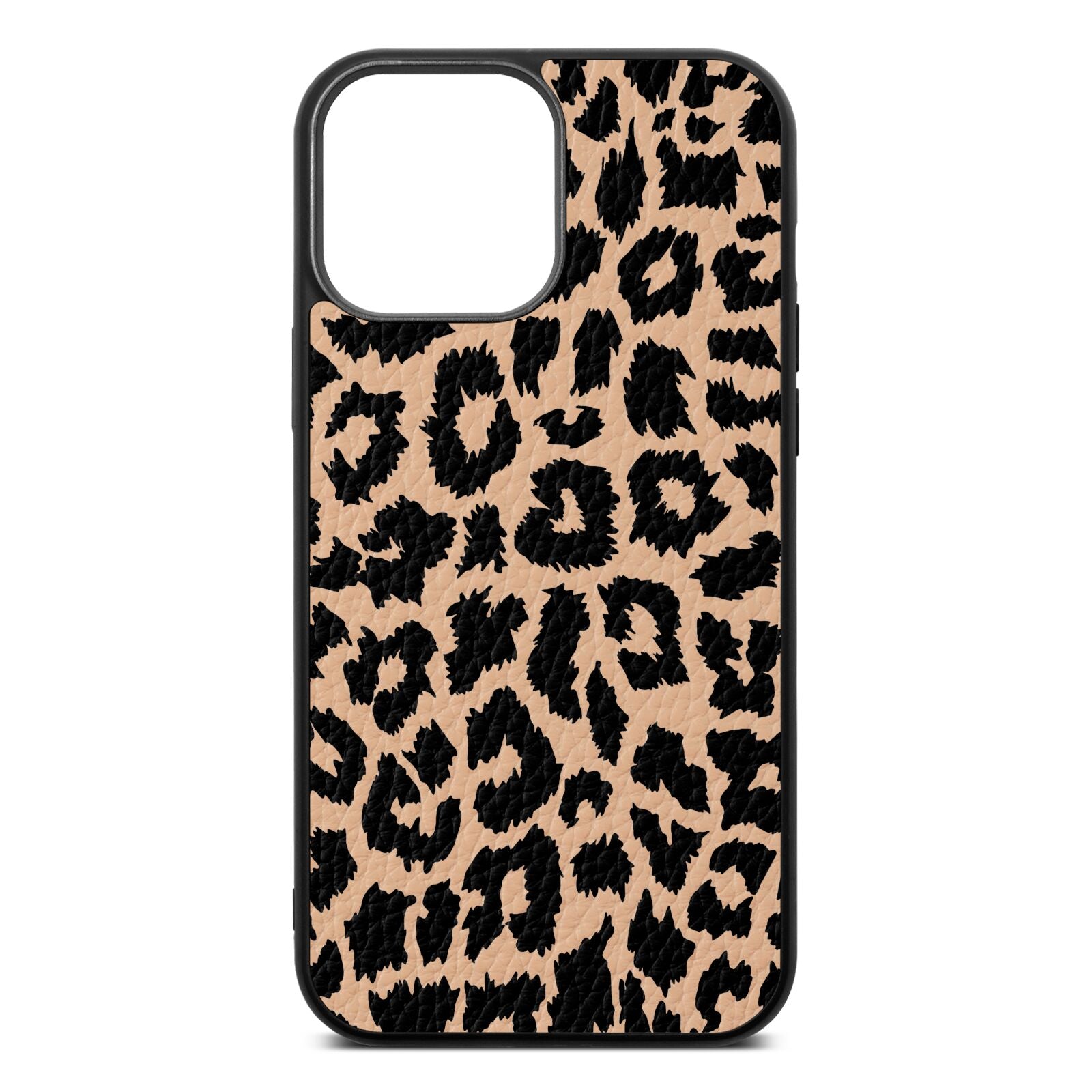 Black White Leopard Print Nude Pebble Leather iPhone 13 Pro Max Case