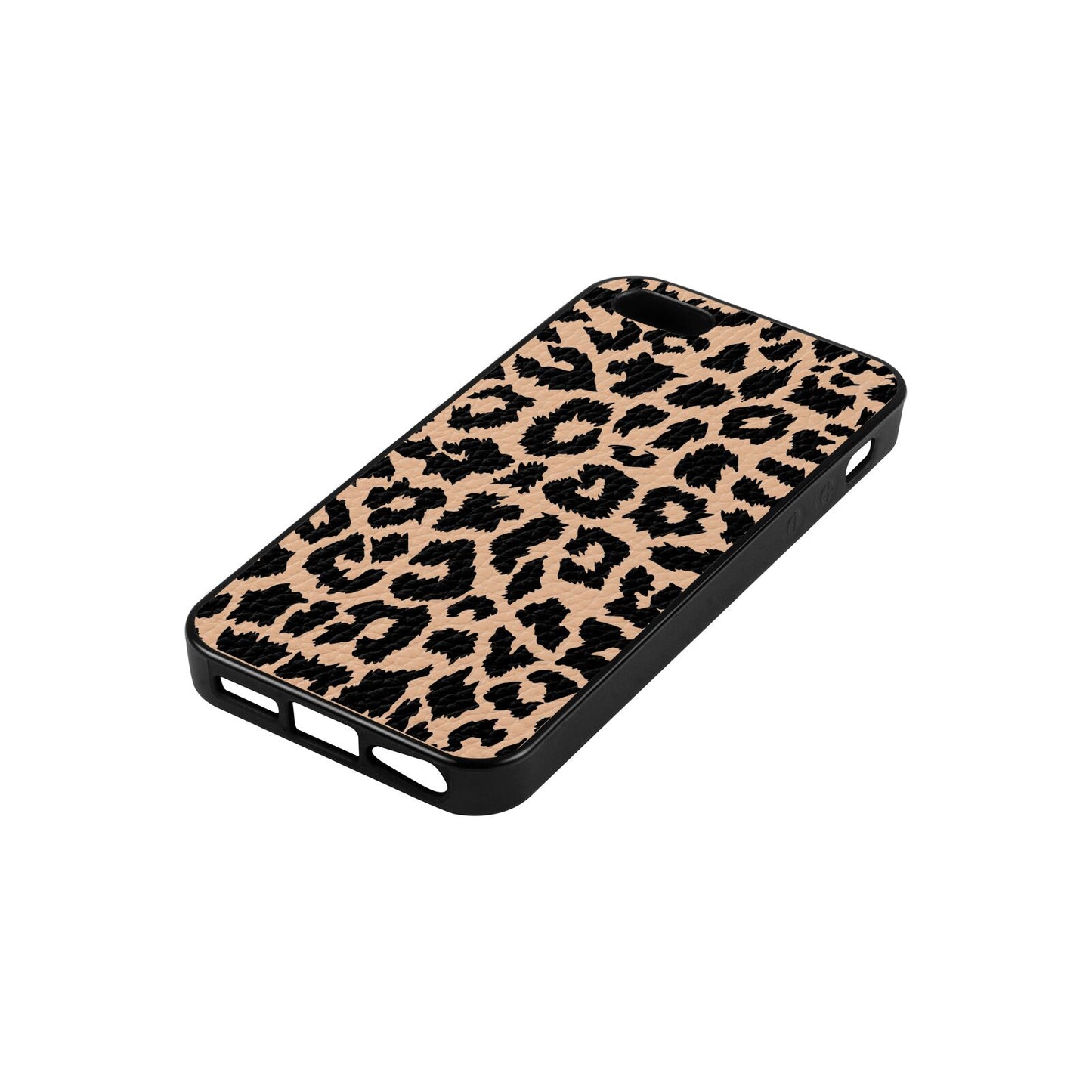 Black White Leopard Print Nude Pebble Leather iPhone 5 Case Side Angle