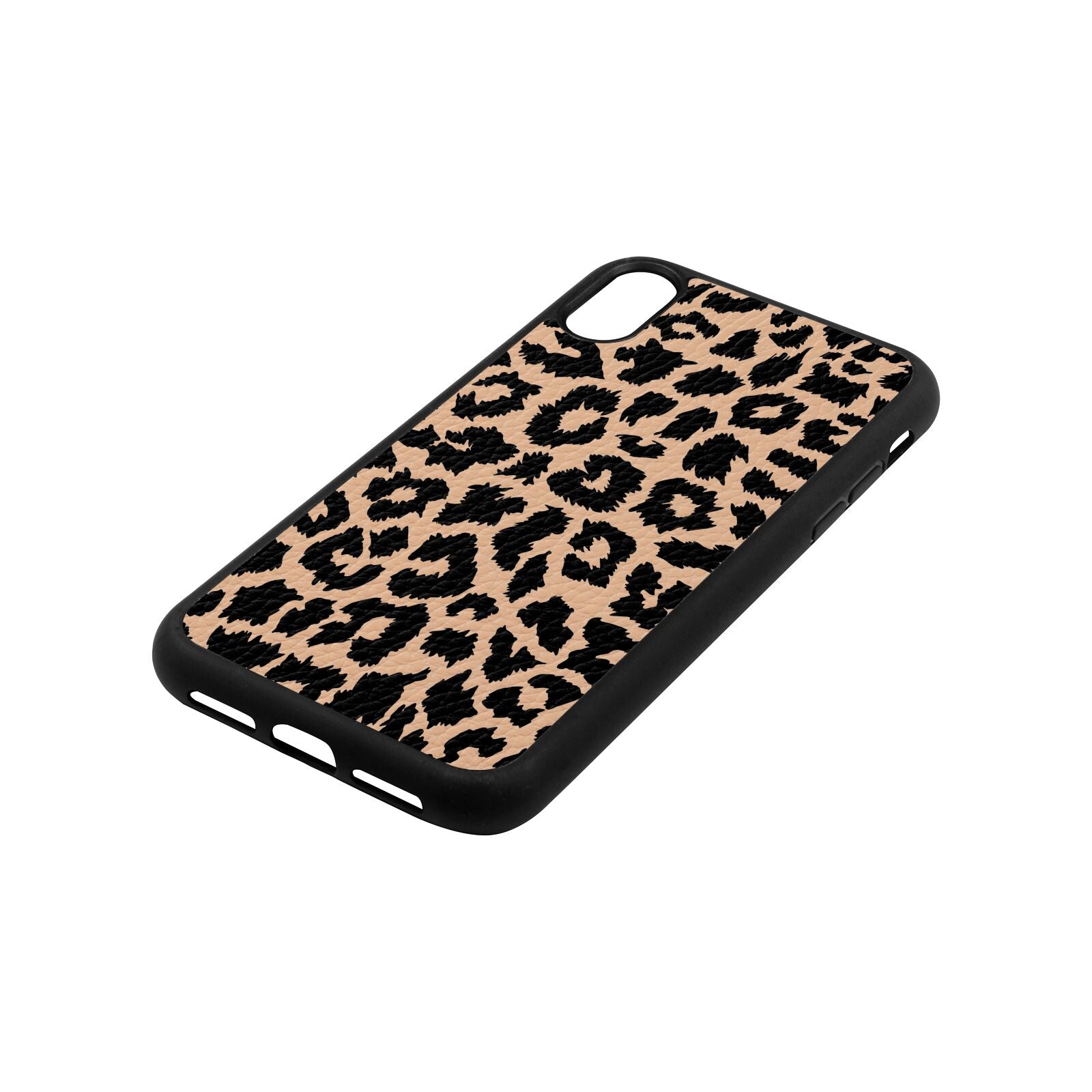 Black White Leopard Print Nude Pebble Leather iPhone Xr Case Side Angle