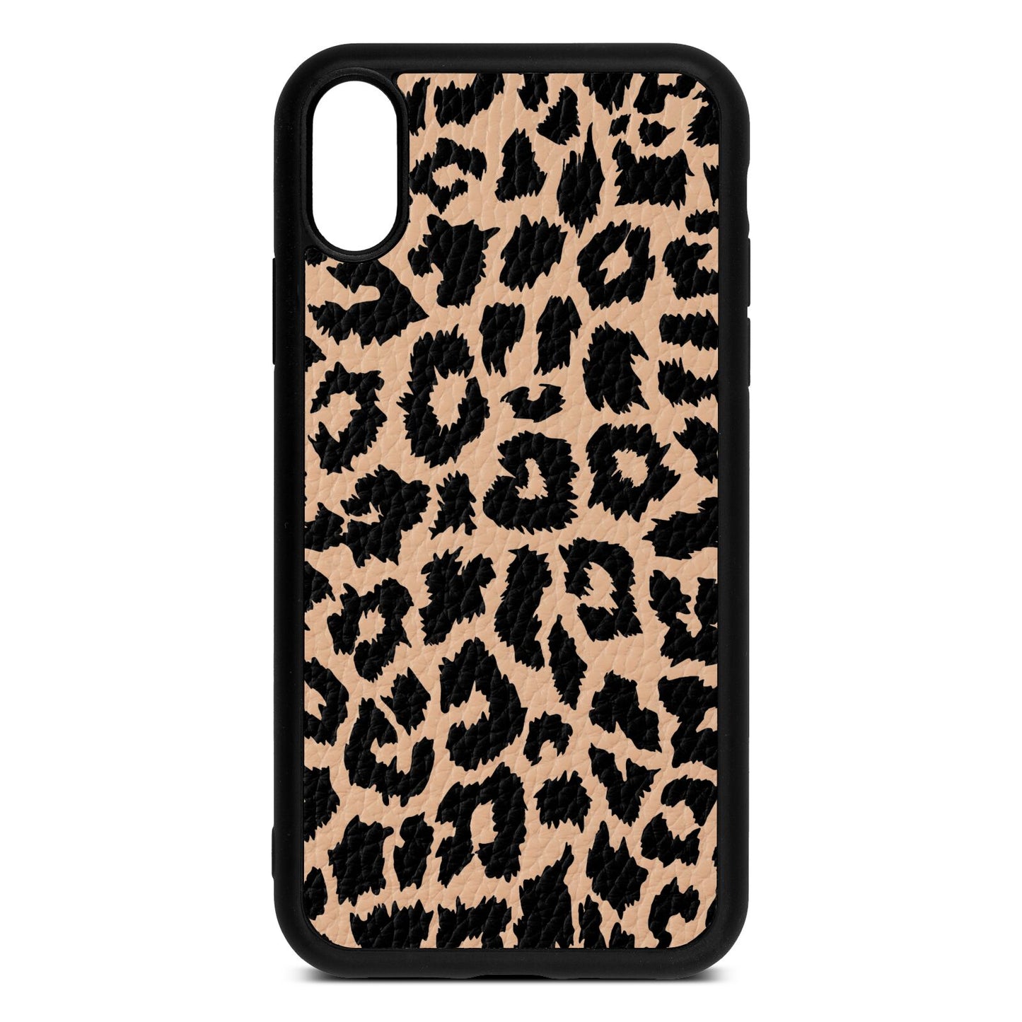 Black White Leopard Print Nude Pebble Leather iPhone Xr Case