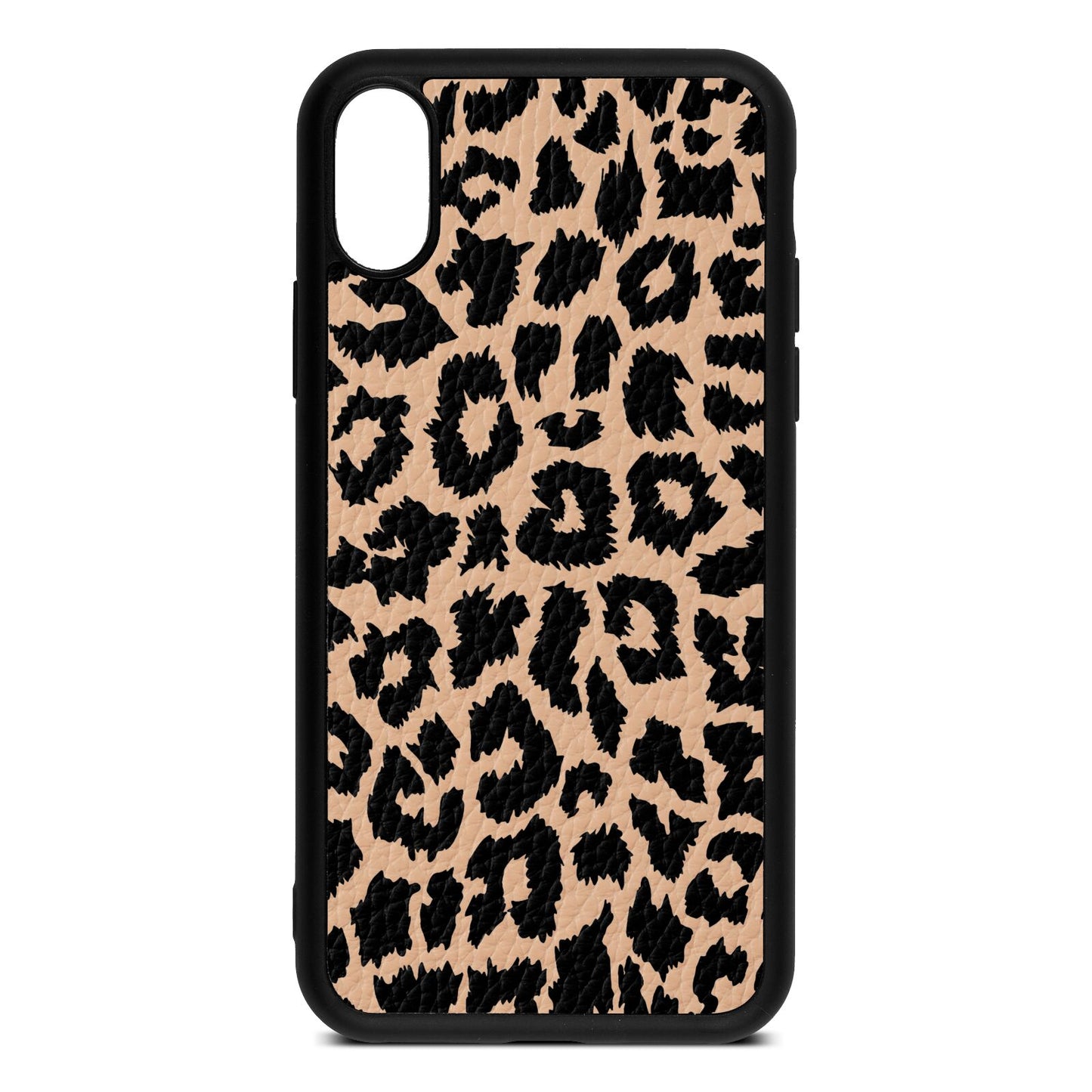 Black White Leopard Print Nude Pebble Leather iPhone Xs Case