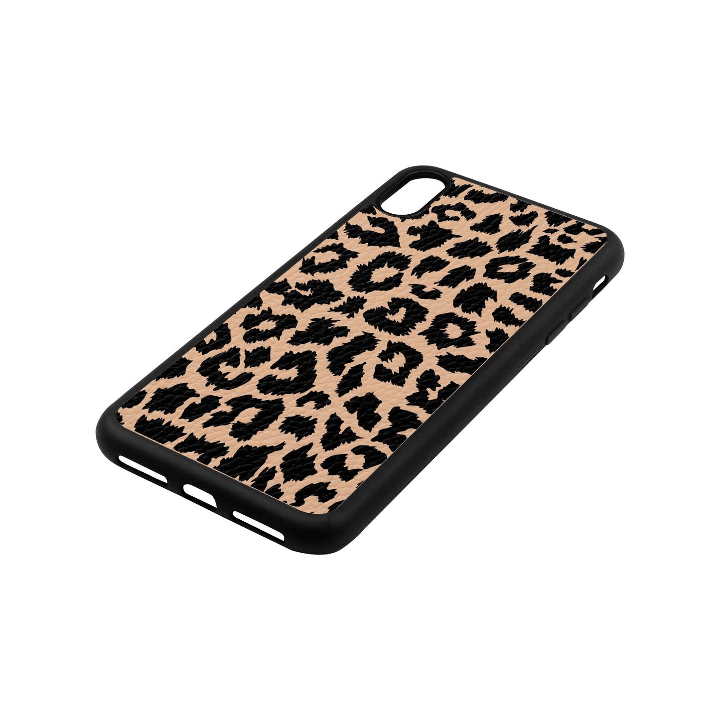 Black White Leopard Print Nude Pebble Leather iPhone Xs Max Case Side Angle