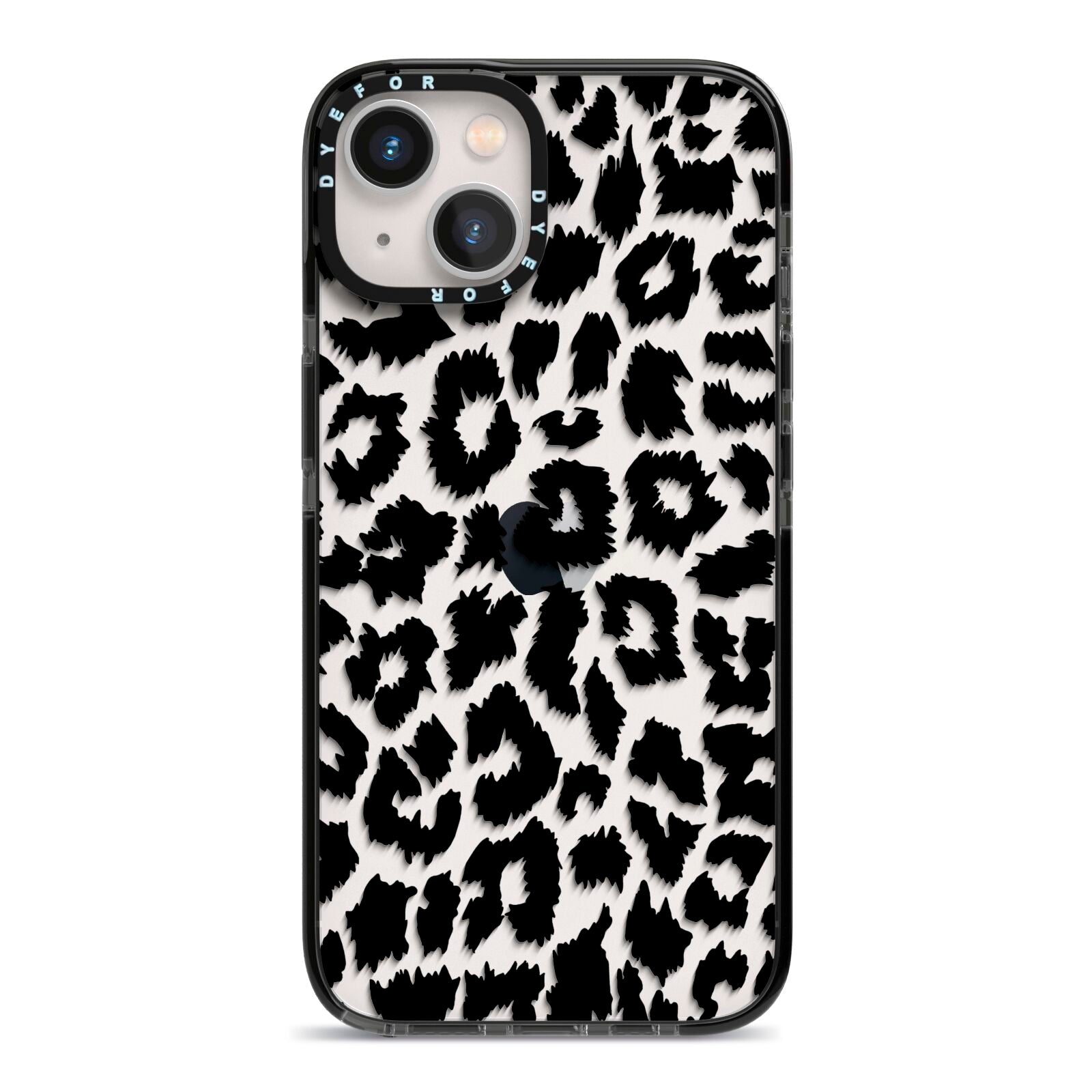 Black White Leopard Print iPhone 13 Black Impact Case on Silver phone