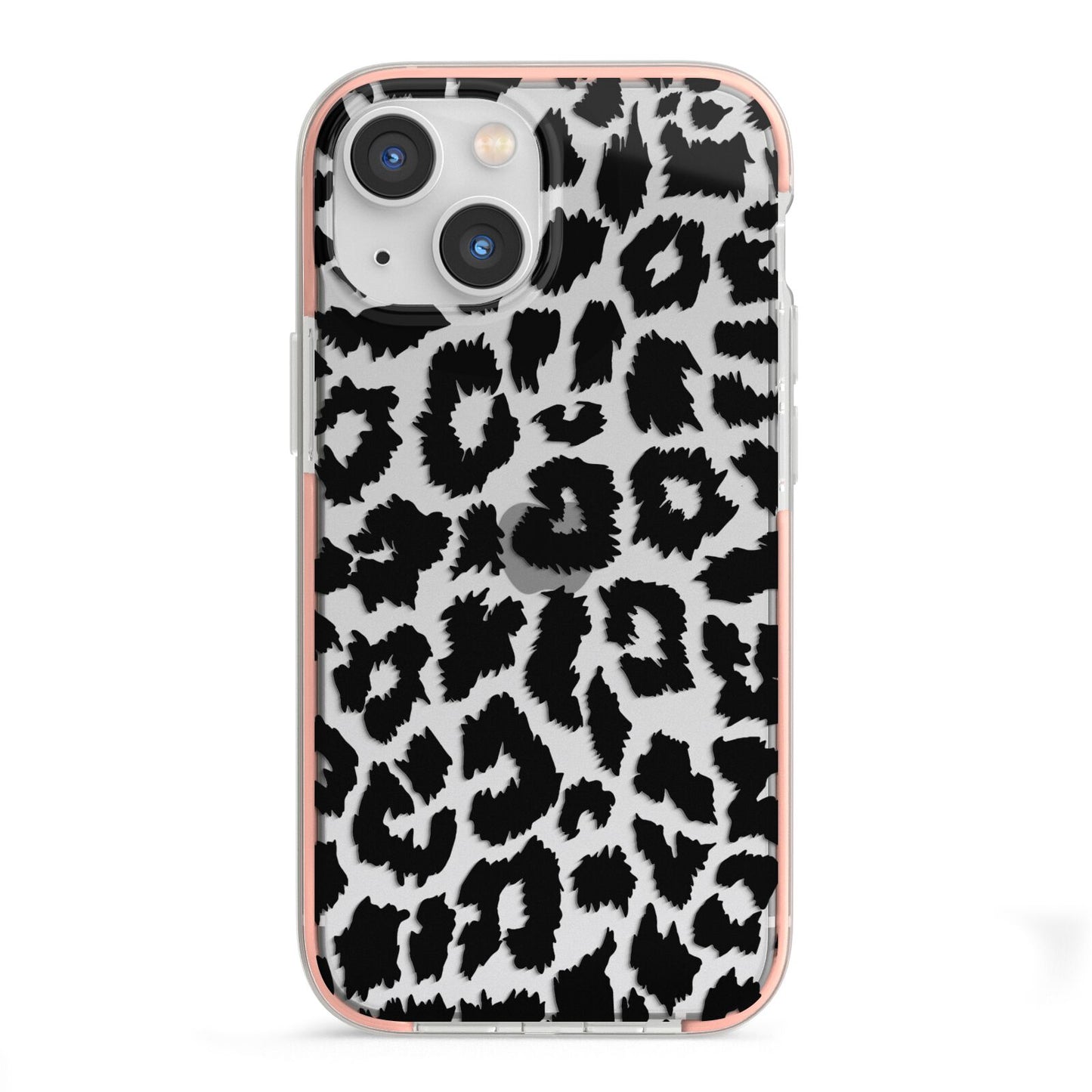 Black White Leopard Print iPhone 13 Mini TPU Impact Case with Pink Edges