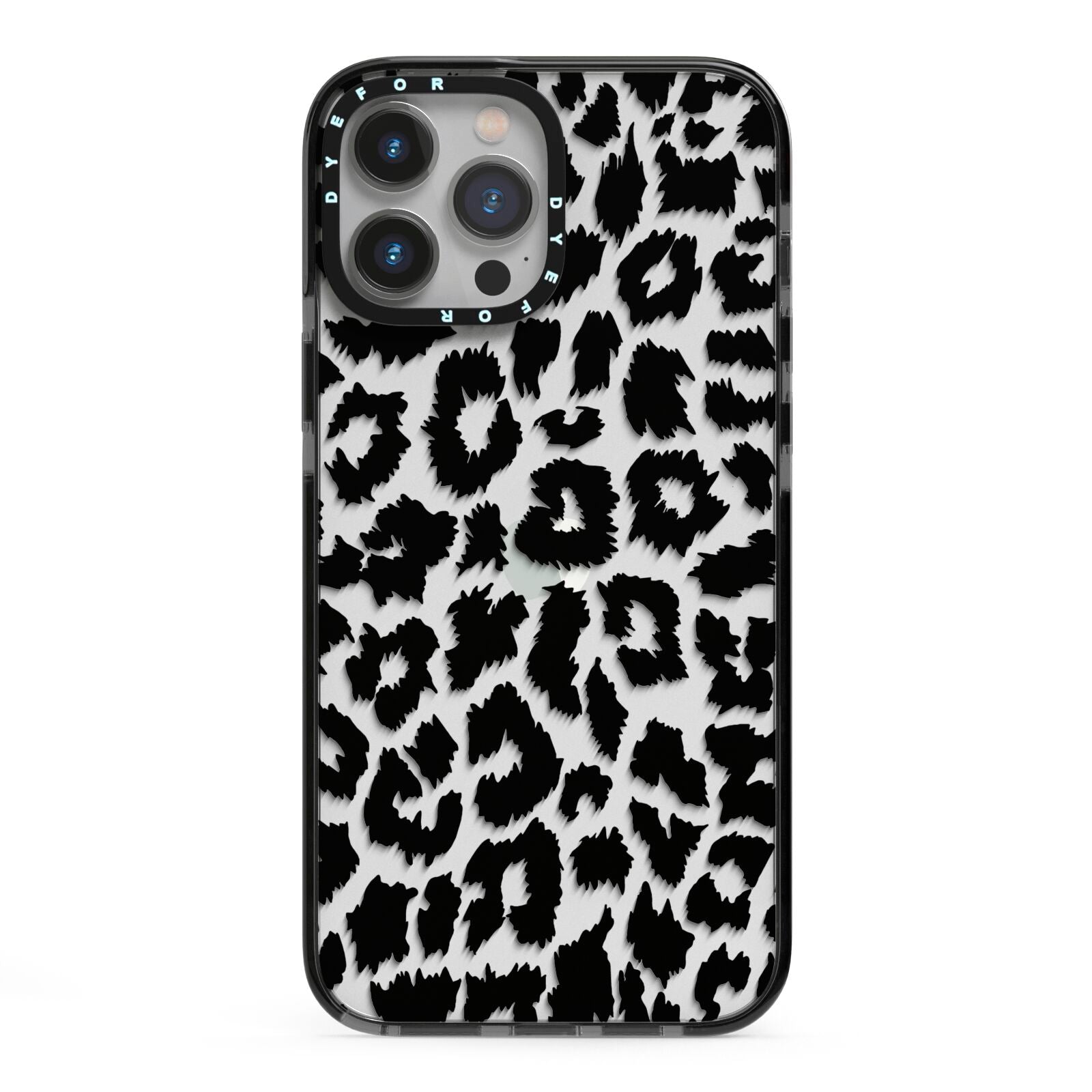 Black White Leopard Print iPhone 13 Pro Max Black Impact Case on Silver phone