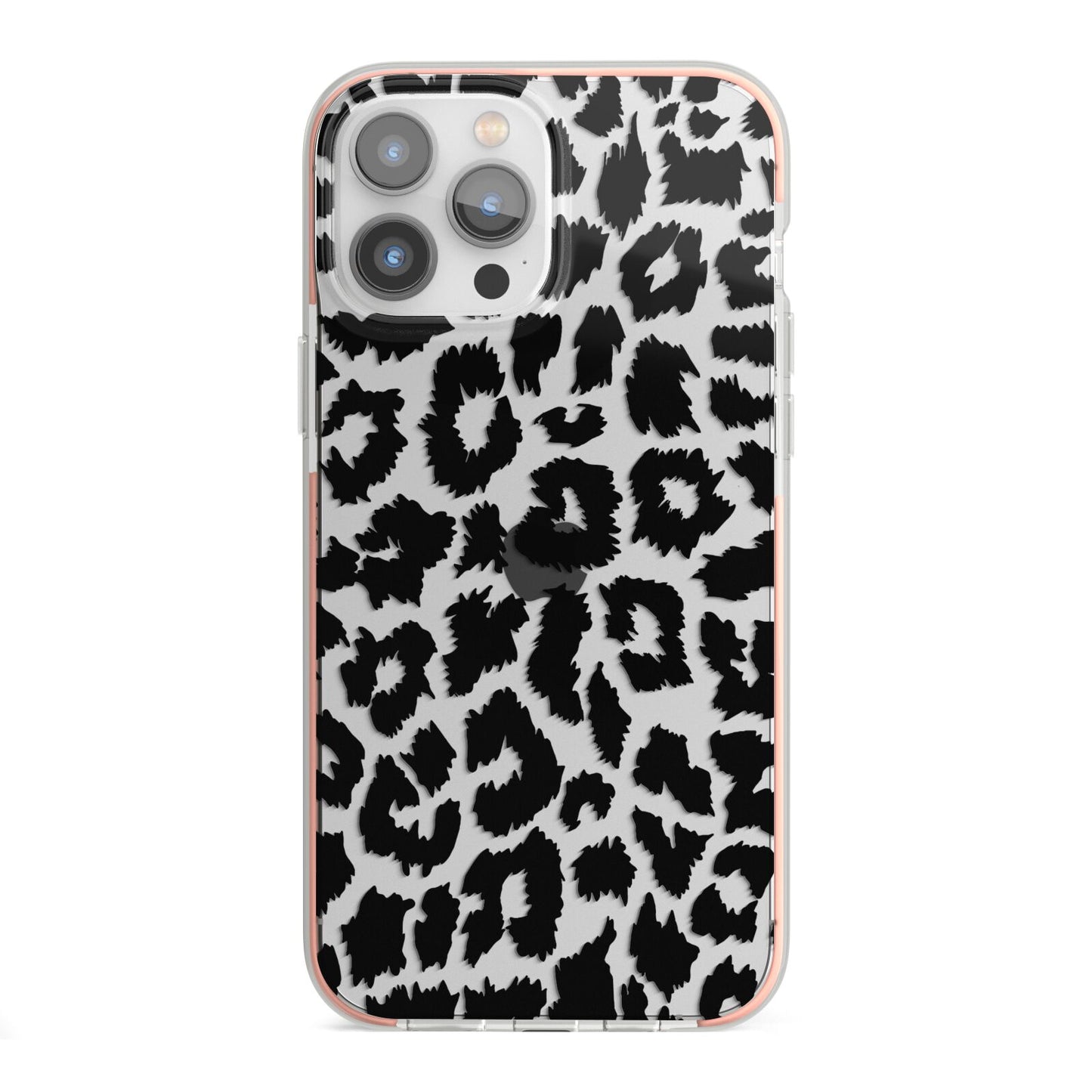 Black White Leopard Print iPhone 13 Pro Max TPU Impact Case with Pink Edges