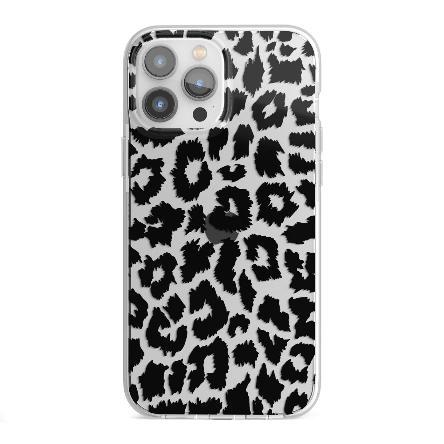 Black White Leopard Print iPhone 13 Pro Max TPU Impact Case with White Edges