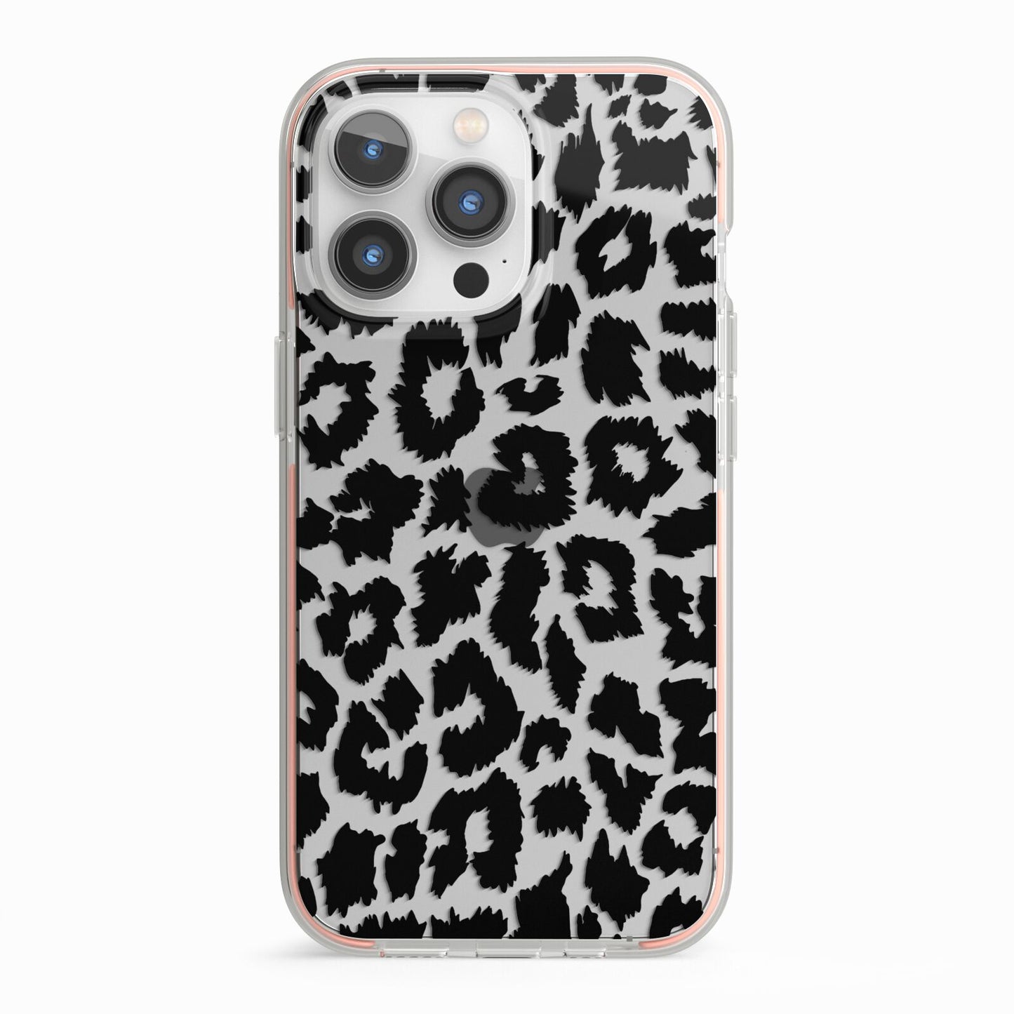 Black White Leopard Print iPhone 13 Pro TPU Impact Case with Pink Edges