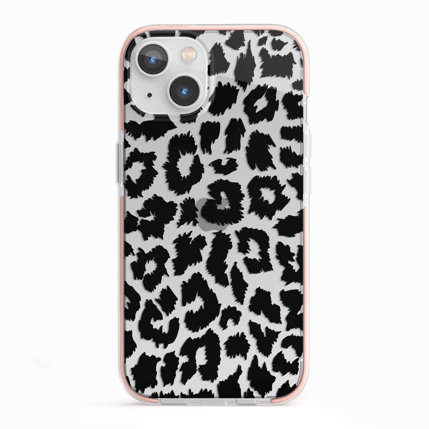 Black White Leopard Print iPhone 13 TPU Impact Case with Pink Edges