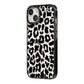 Black White Leopard Print iPhone 14 Black Impact Case Side Angle on Silver phone