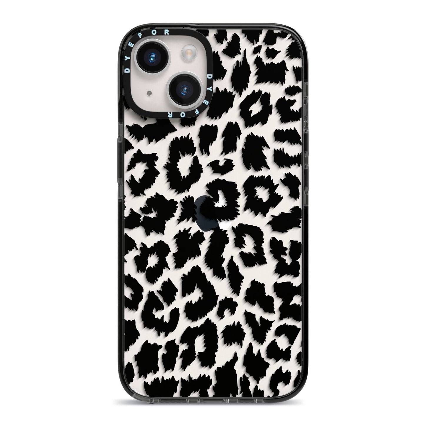 Black White Leopard Print iPhone 14 Black Impact Case on Silver phone