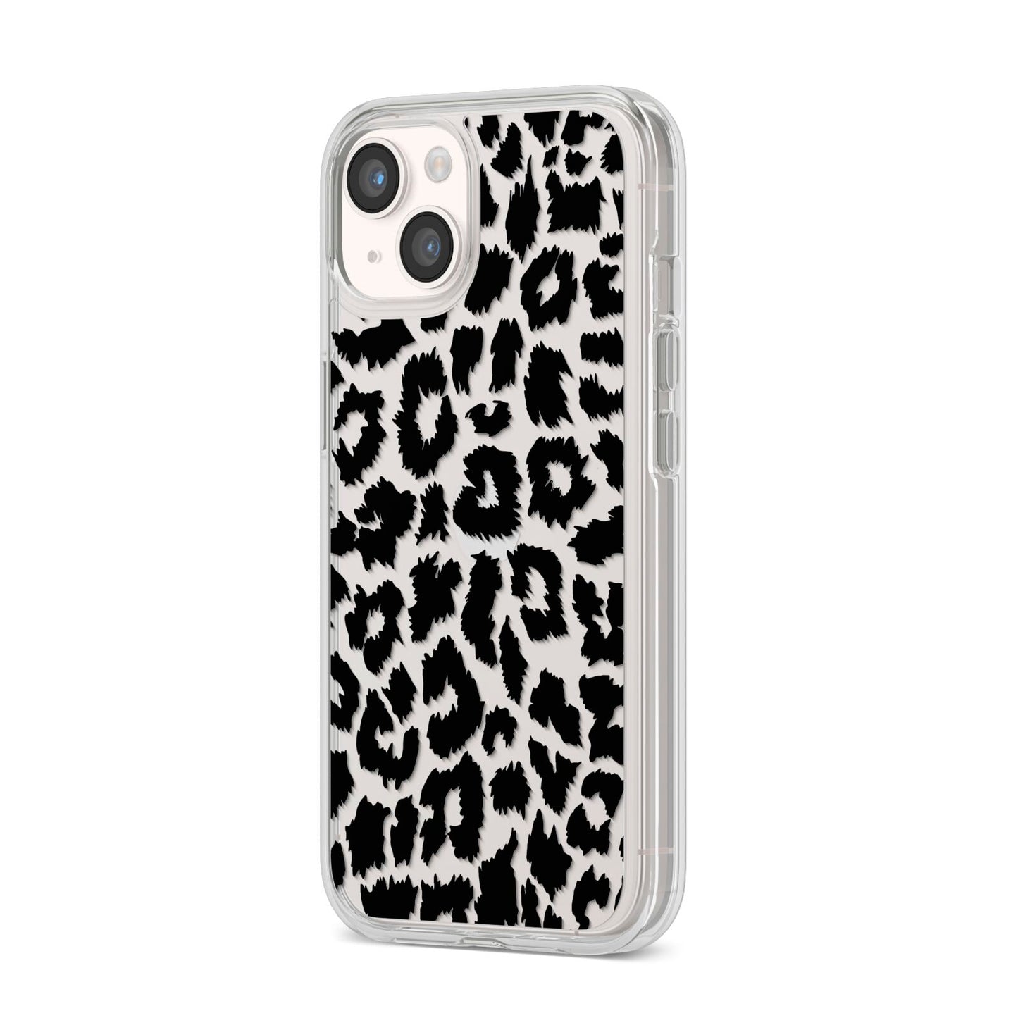 Black White Leopard Print iPhone 14 Clear Tough Case Starlight Angled Image