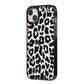 Black White Leopard Print iPhone 14 Plus Black Impact Case Side Angle on Silver phone