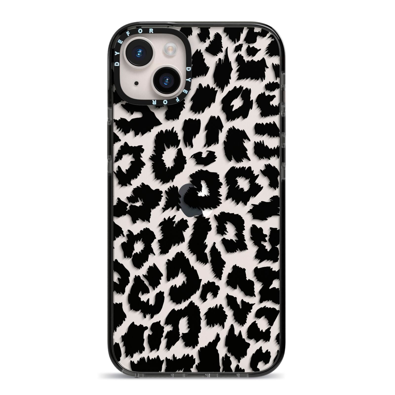 Black White Leopard Print iPhone 14 Plus Black Impact Case on Silver phone