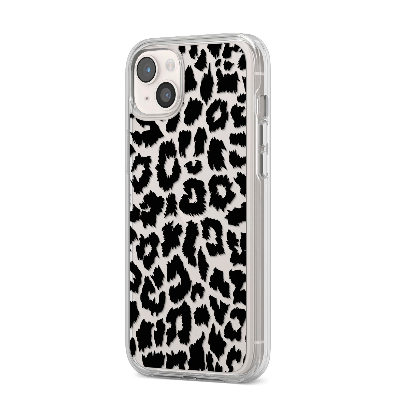 Black White Leopard Print iPhone 14 Plus Clear Tough Case Starlight Angled Image