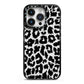 Black White Leopard Print iPhone 14 Pro Black Impact Case on Silver phone