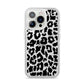 Black White Leopard Print iPhone 14 Pro Clear Tough Case Silver