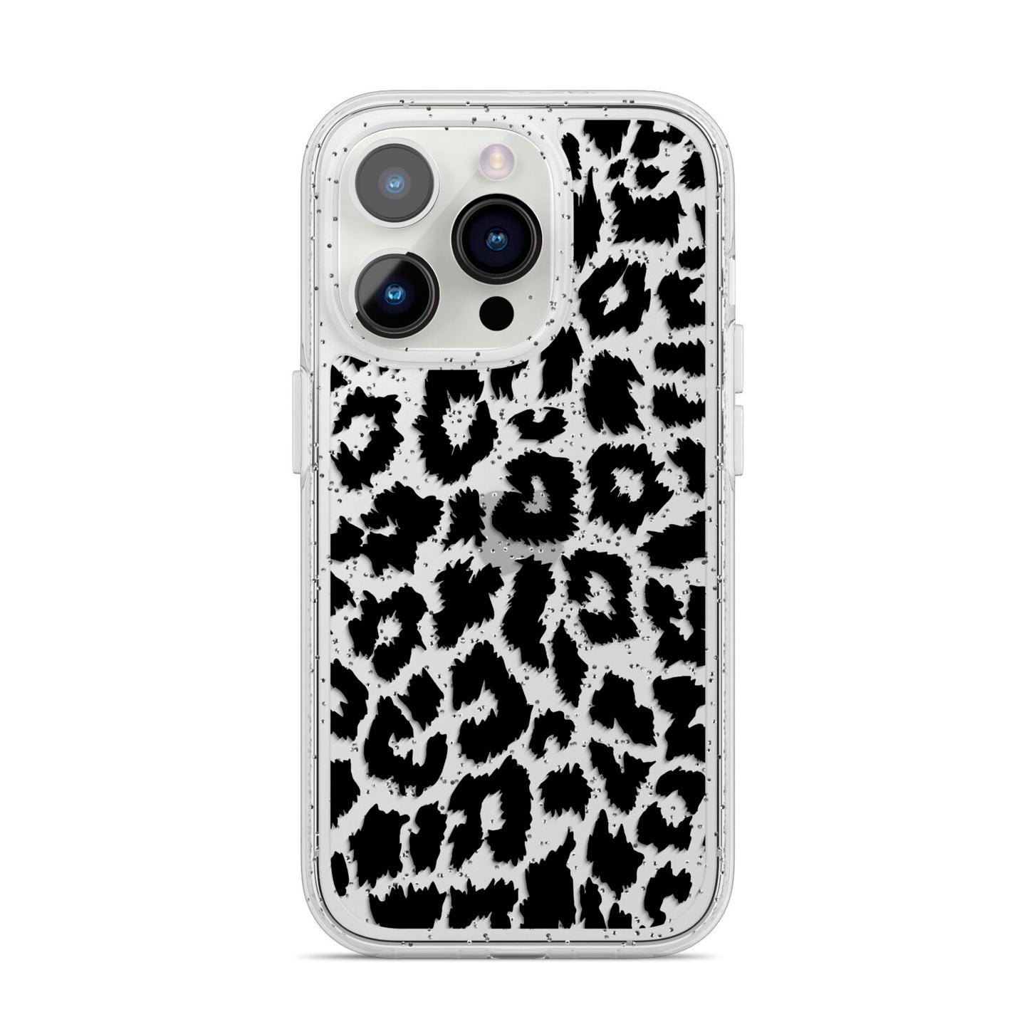 Black White Leopard Print iPhone 14 Pro Glitter Tough Case Silver