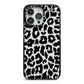 Black White Leopard Print iPhone 14 Pro Max Black Impact Case on Silver phone
