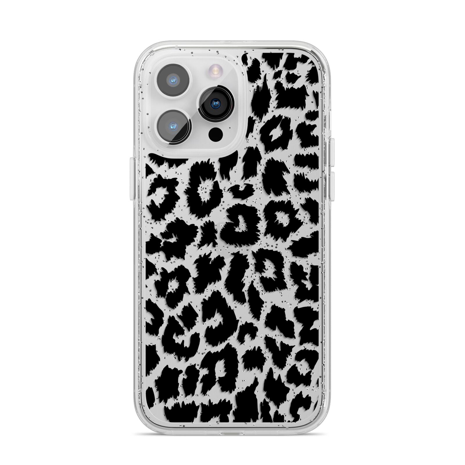 Black White Leopard Print iPhone 14 Pro Max Glitter Tough Case Silver
