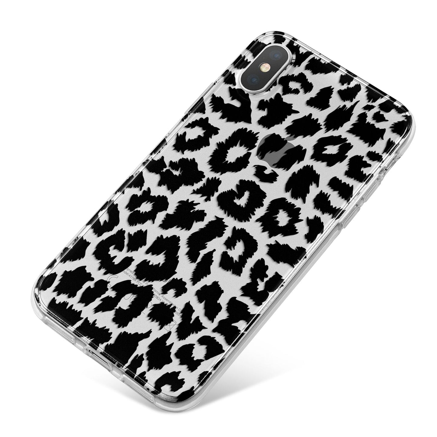 Black White Leopard Print iPhone X Bumper Case on Silver iPhone