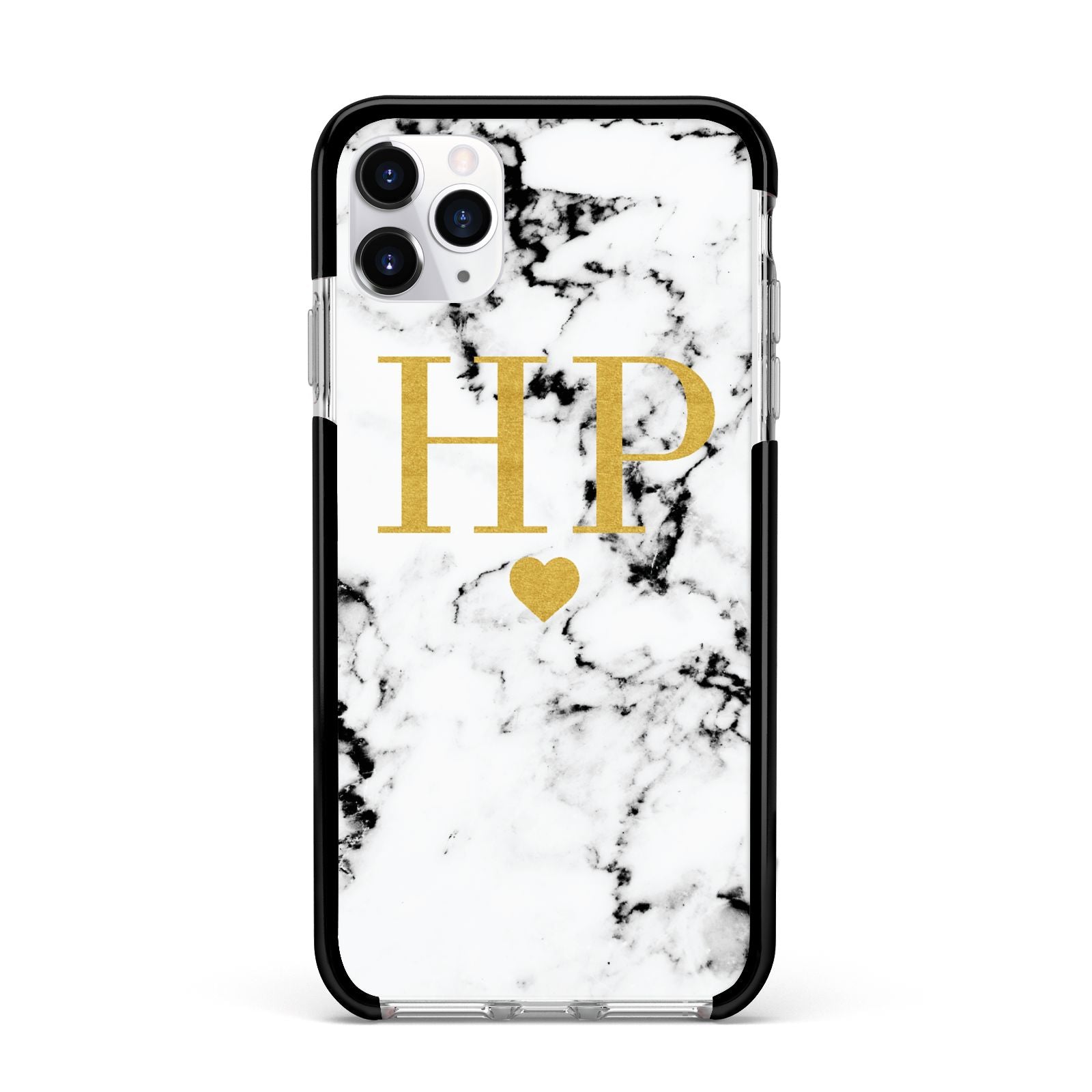 Black White Marble Gold Monogram Apple iPhone 11 Pro Max in Silver with Black Impact Case